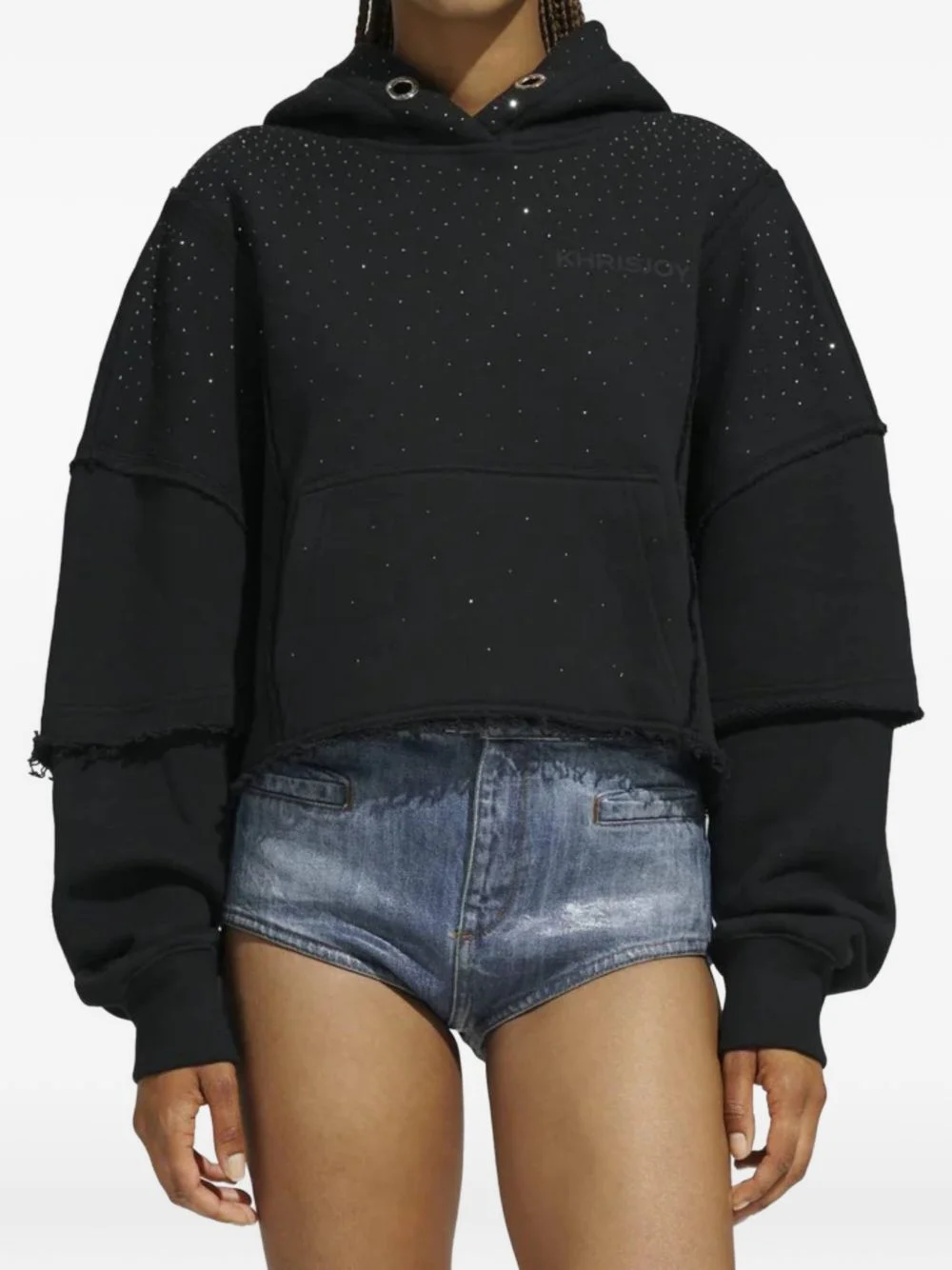 crystal-embellished frayed hoodie - 1