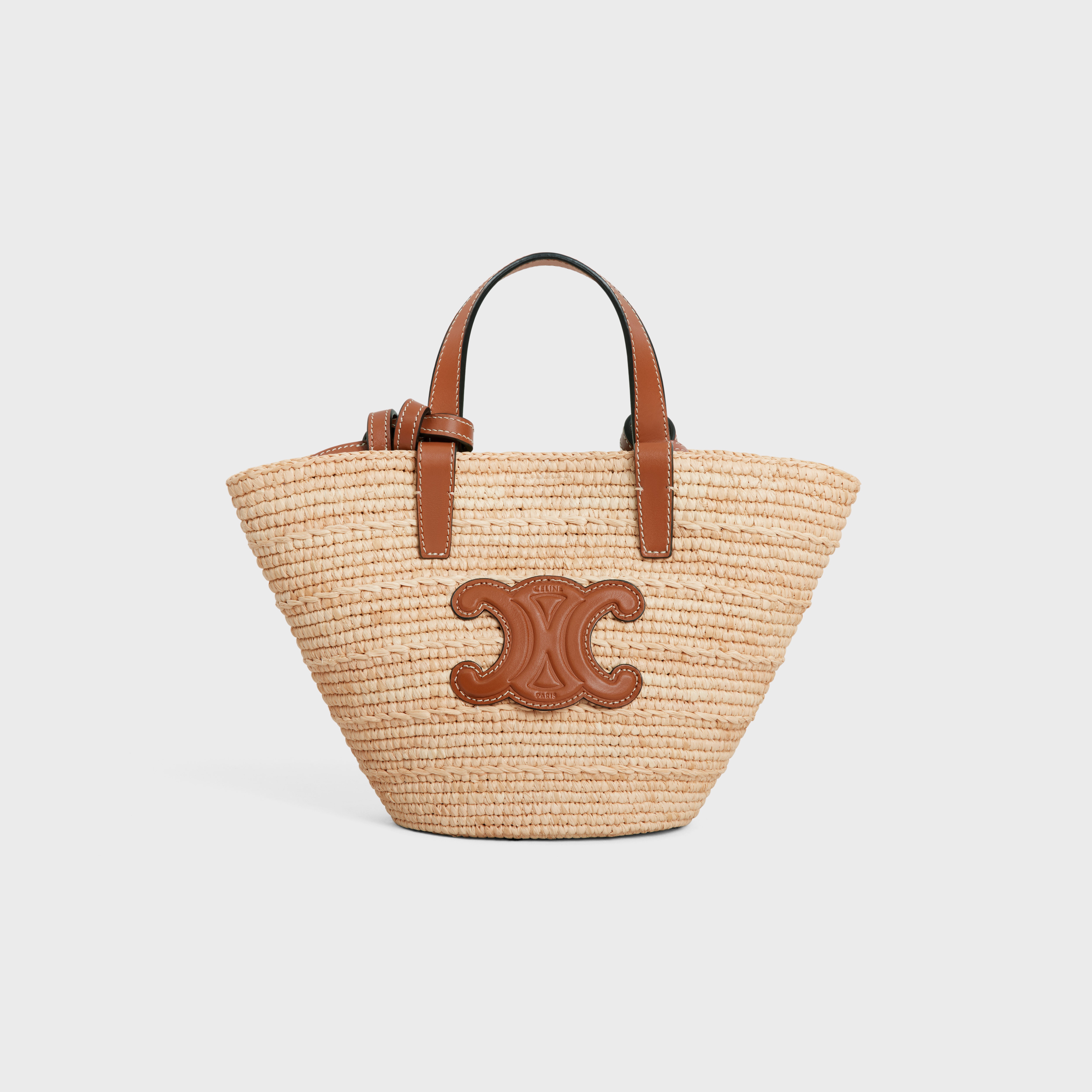 かごバッグ Celine Nano Supple Handbag CELINE NANO SUPPLE in RAFFIA AND CALFSKIN | REVERSIBLE