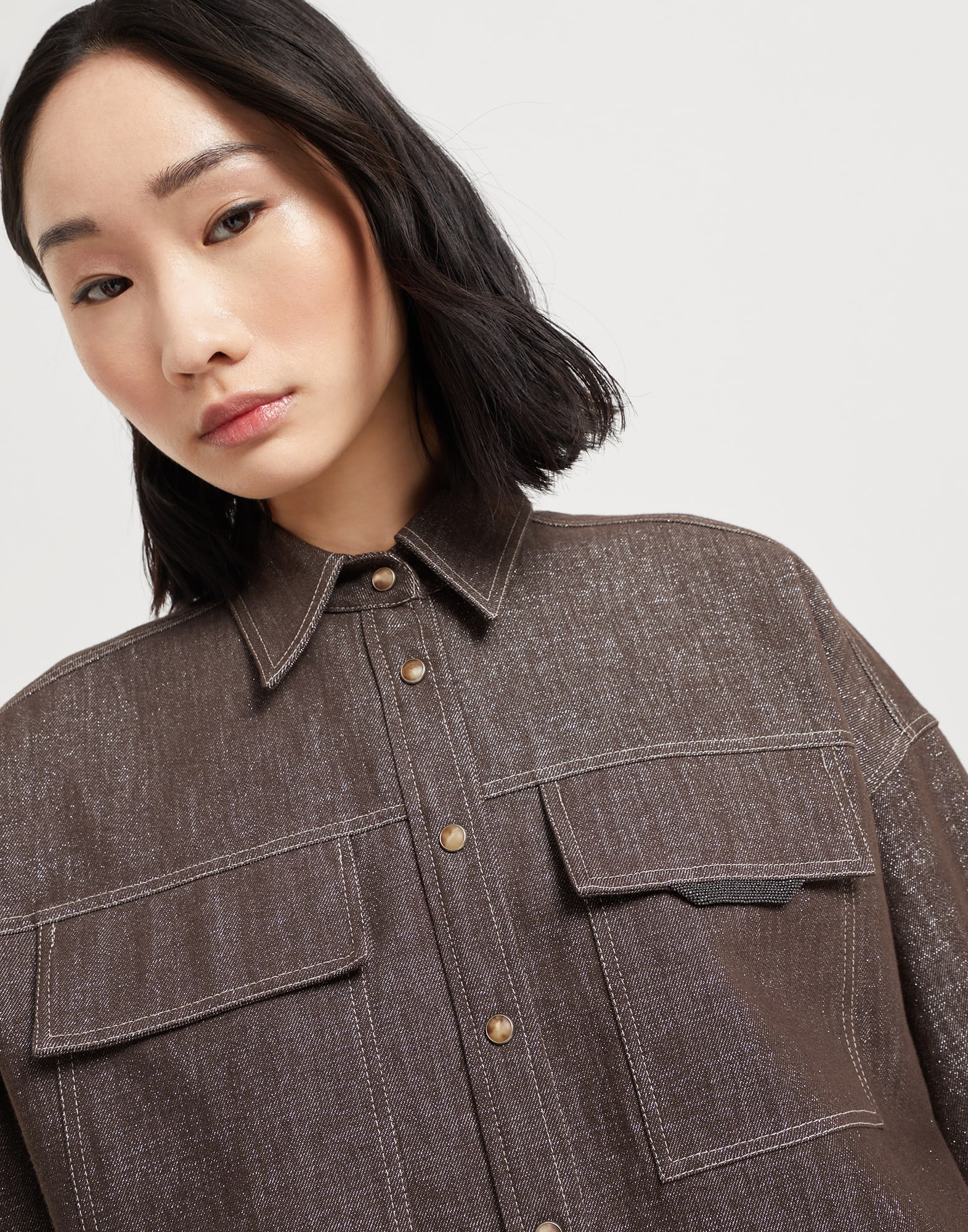 Sparkling no-fade denim shirt with shiny flap detail - 3