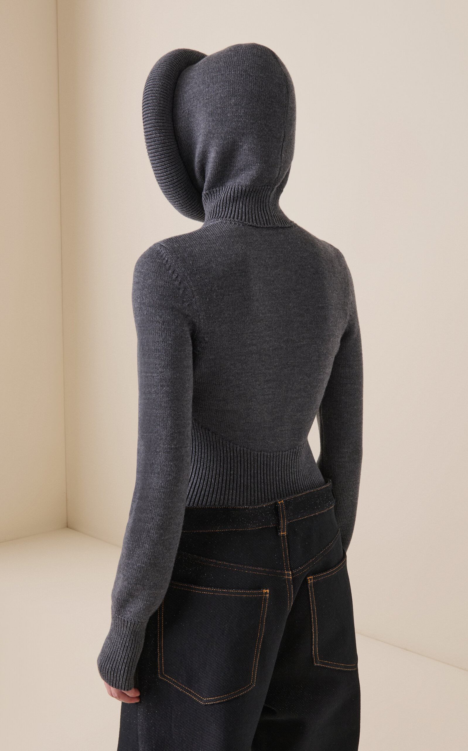 Hooded Virgin Wool Sweater grey - 4