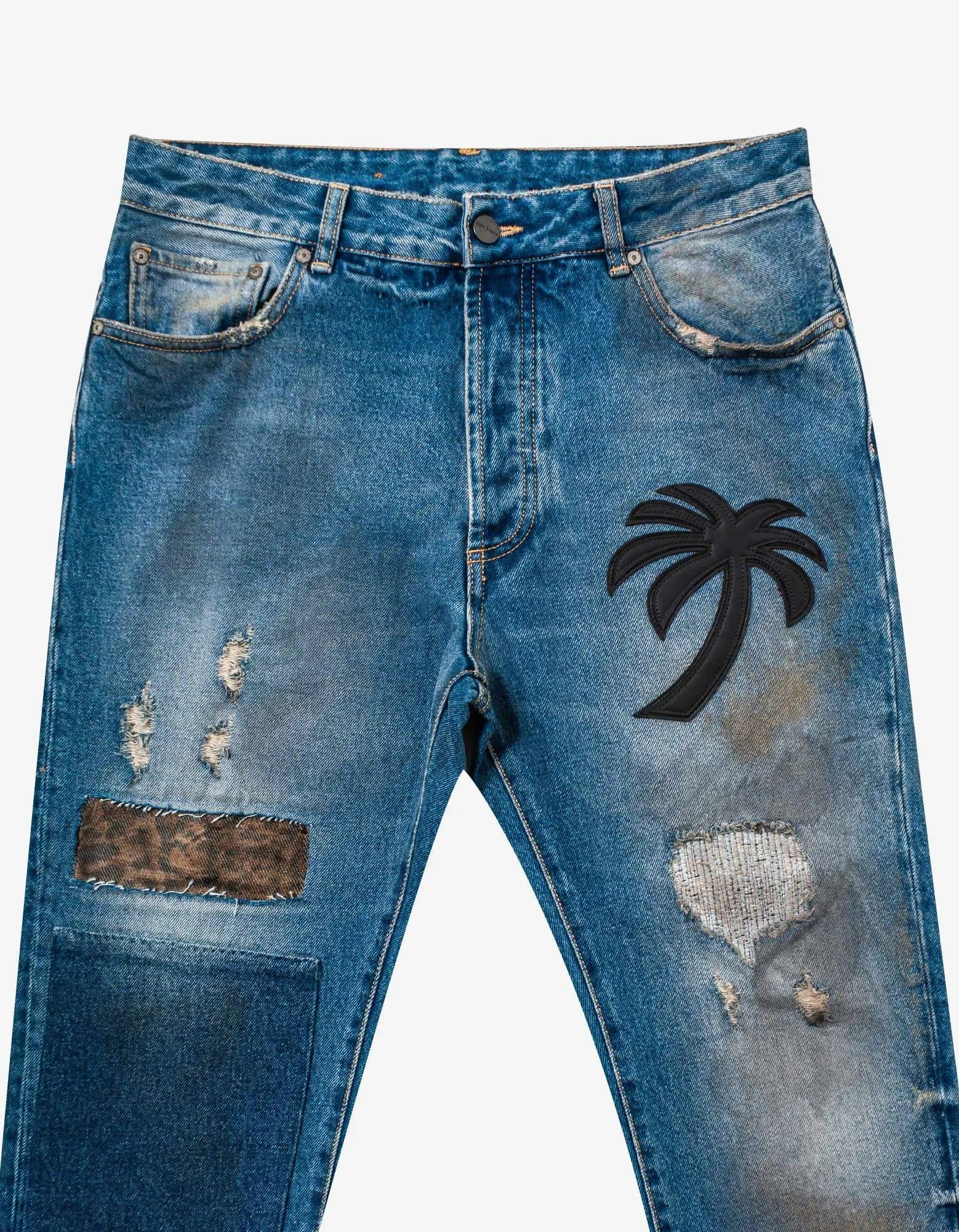 Palm Angels Blue Curved Palm Tree Regular Jeans - 4