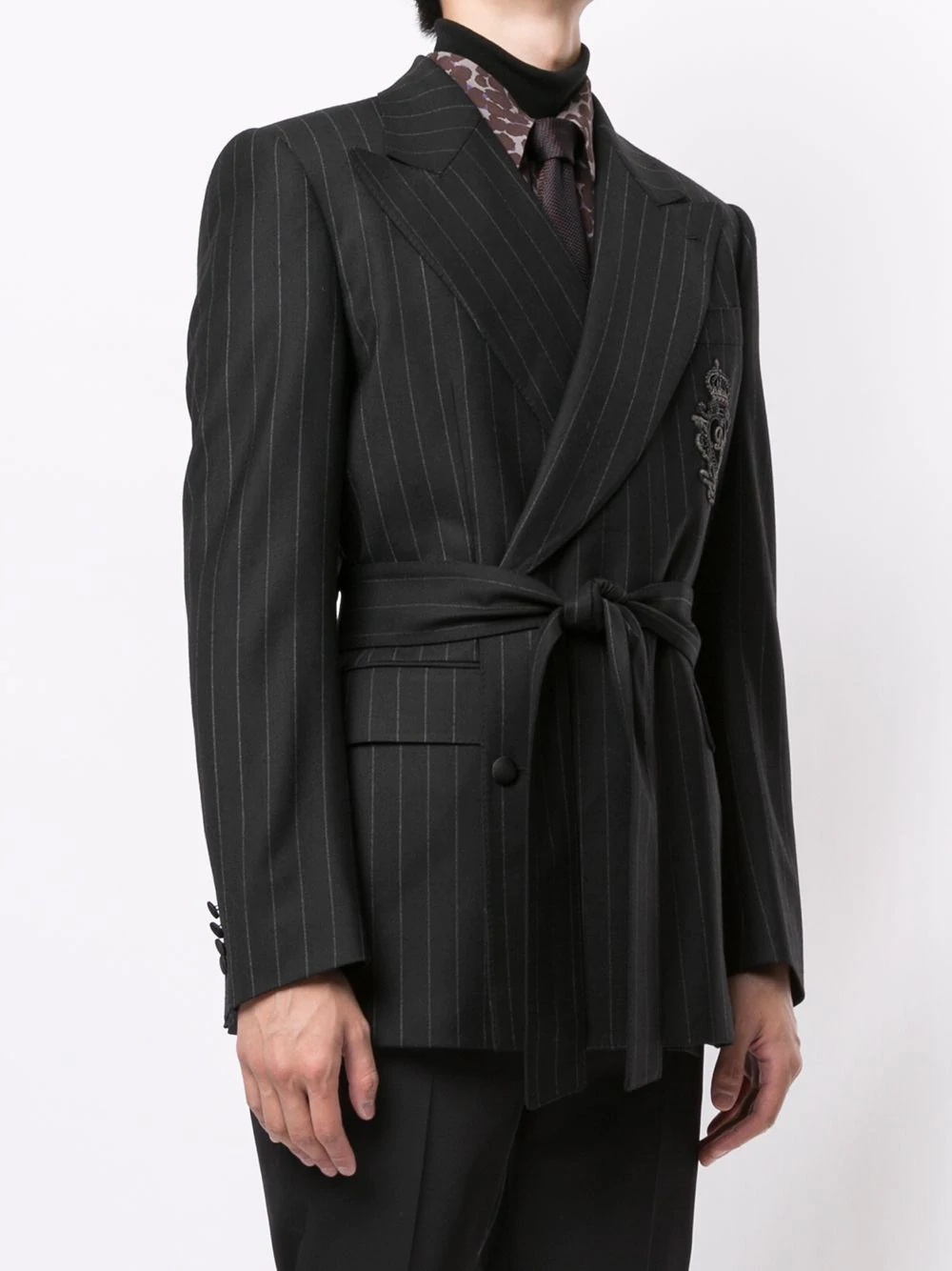 pinstripe tied waist blazer - 3