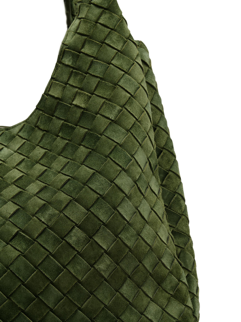 Women's Campana Large Intrecciato-Suede Shoulder Bag - Green Tweed Brass 6