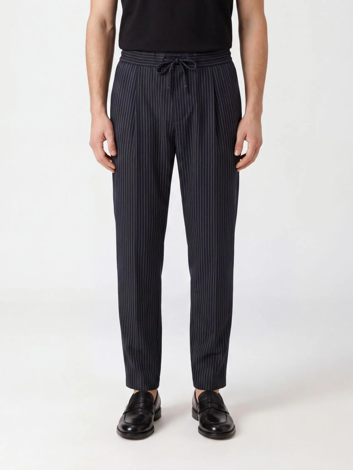 DOLCE & GABBANA Pinstriped Virgin Wool Trousers with Drawstring Waist - 1