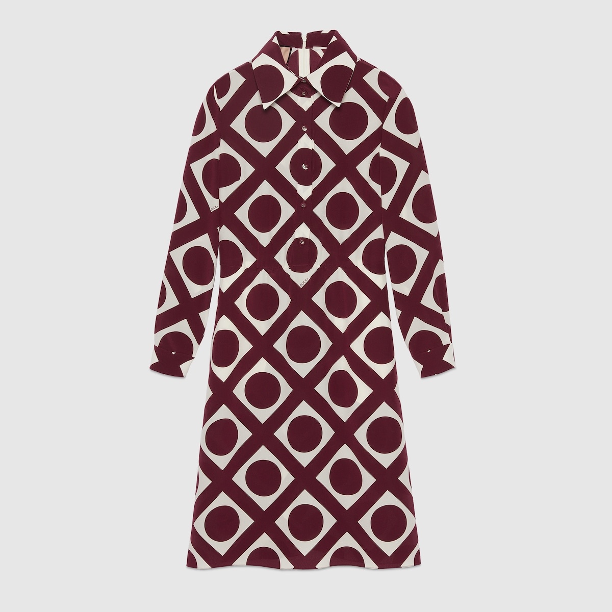 Optical print silk shirt in dark red and ivory