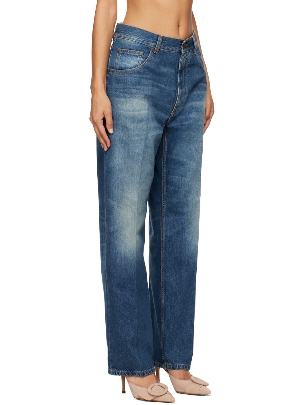 Blue Loose Fold Over Boyfriend Jeans - 2