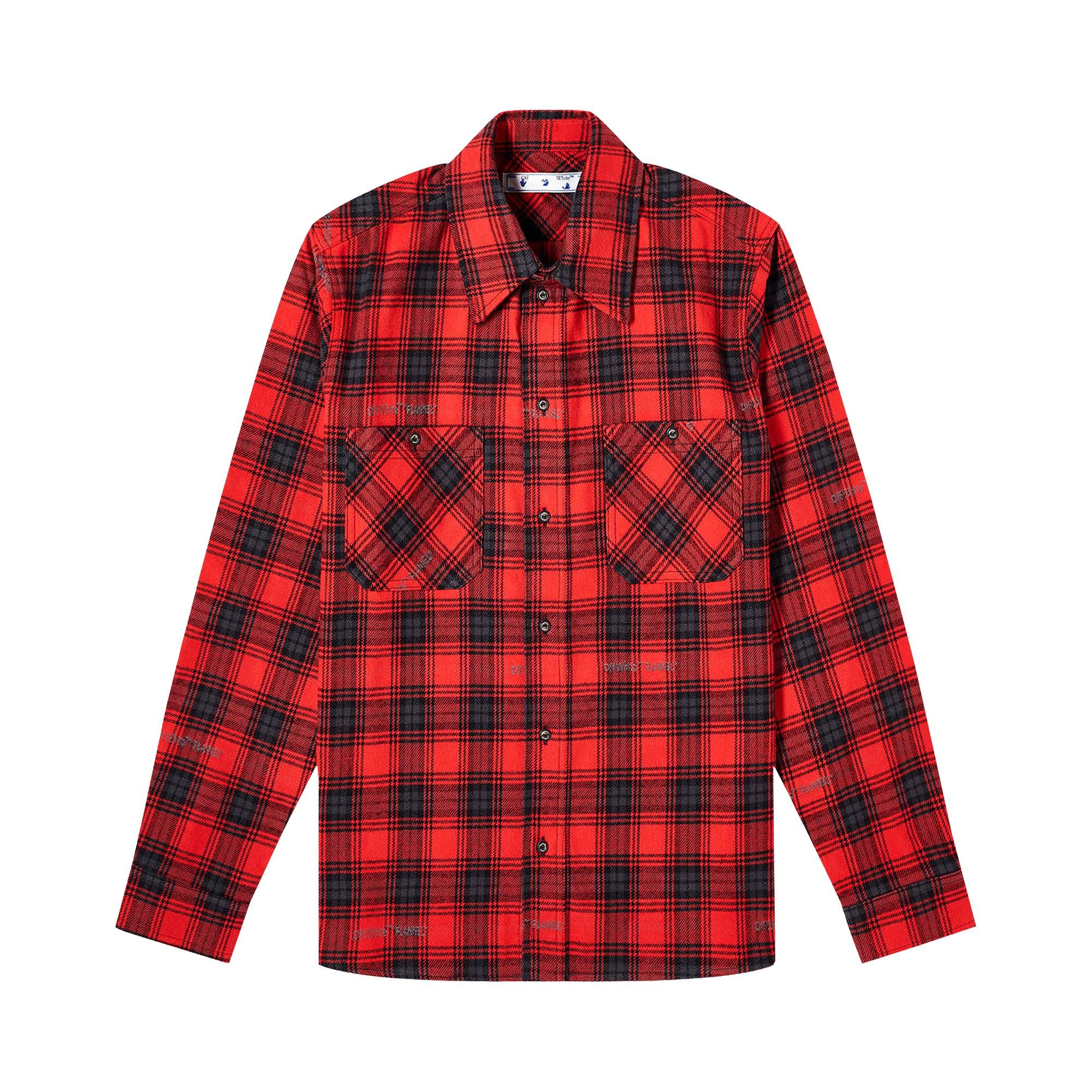 Off-White Stencil Flannel Check Shirt 'Red/Black' - 1