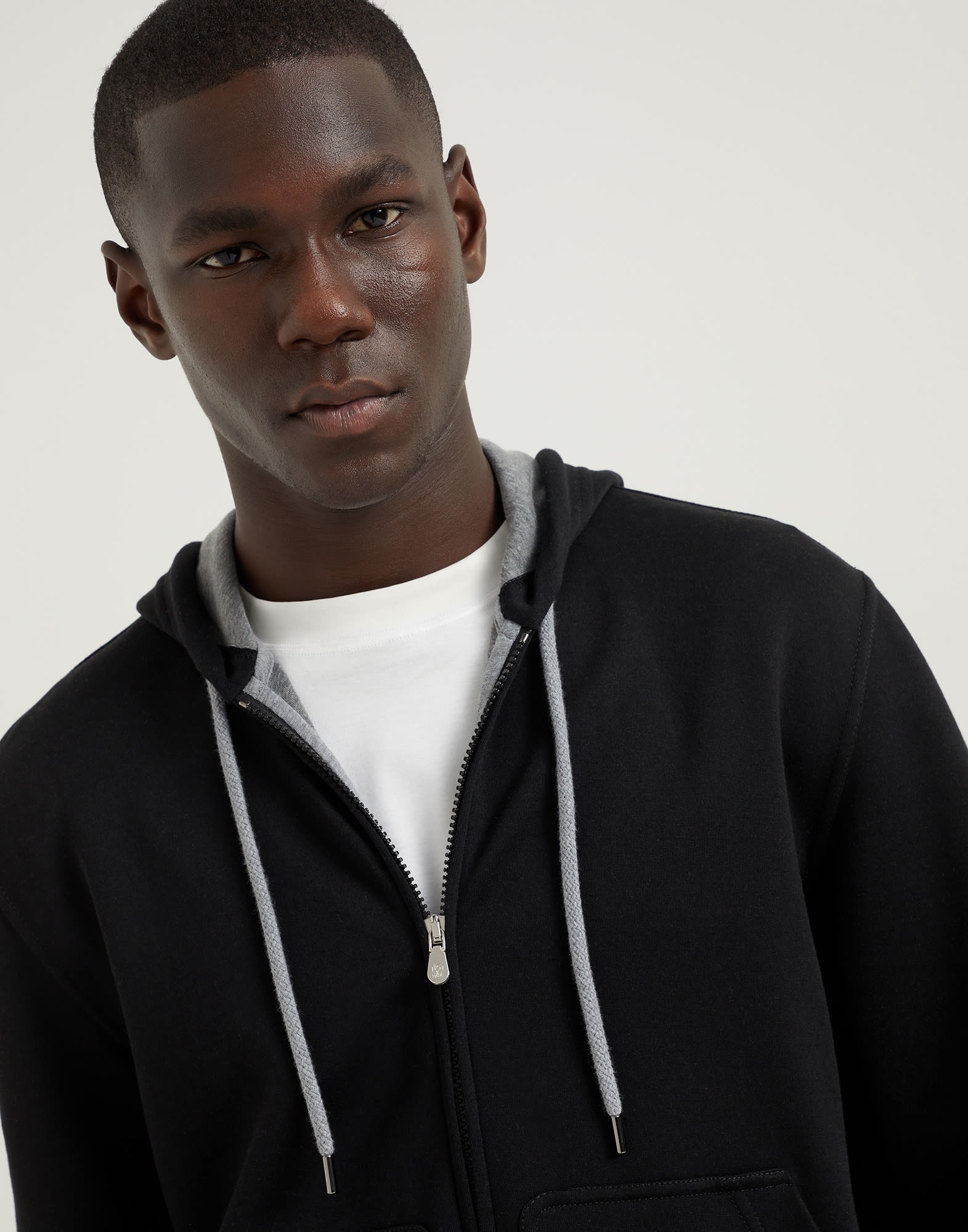 Cotton, cashmere and silk French terry double cloth hooded sweatshirt with zipper - 3