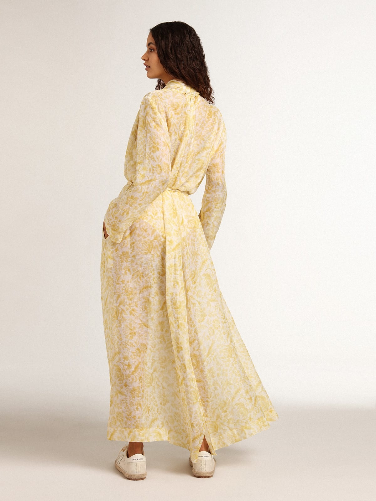 Resort Collection linen blend kaftan dress with lemon yellow print - 6