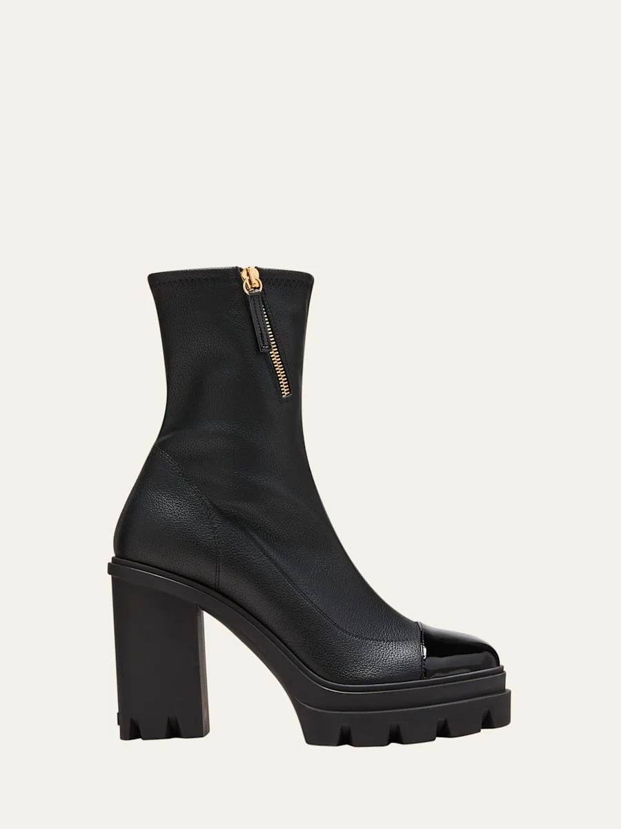 Mixed Leather Cap-Toe Platform Booties - 1