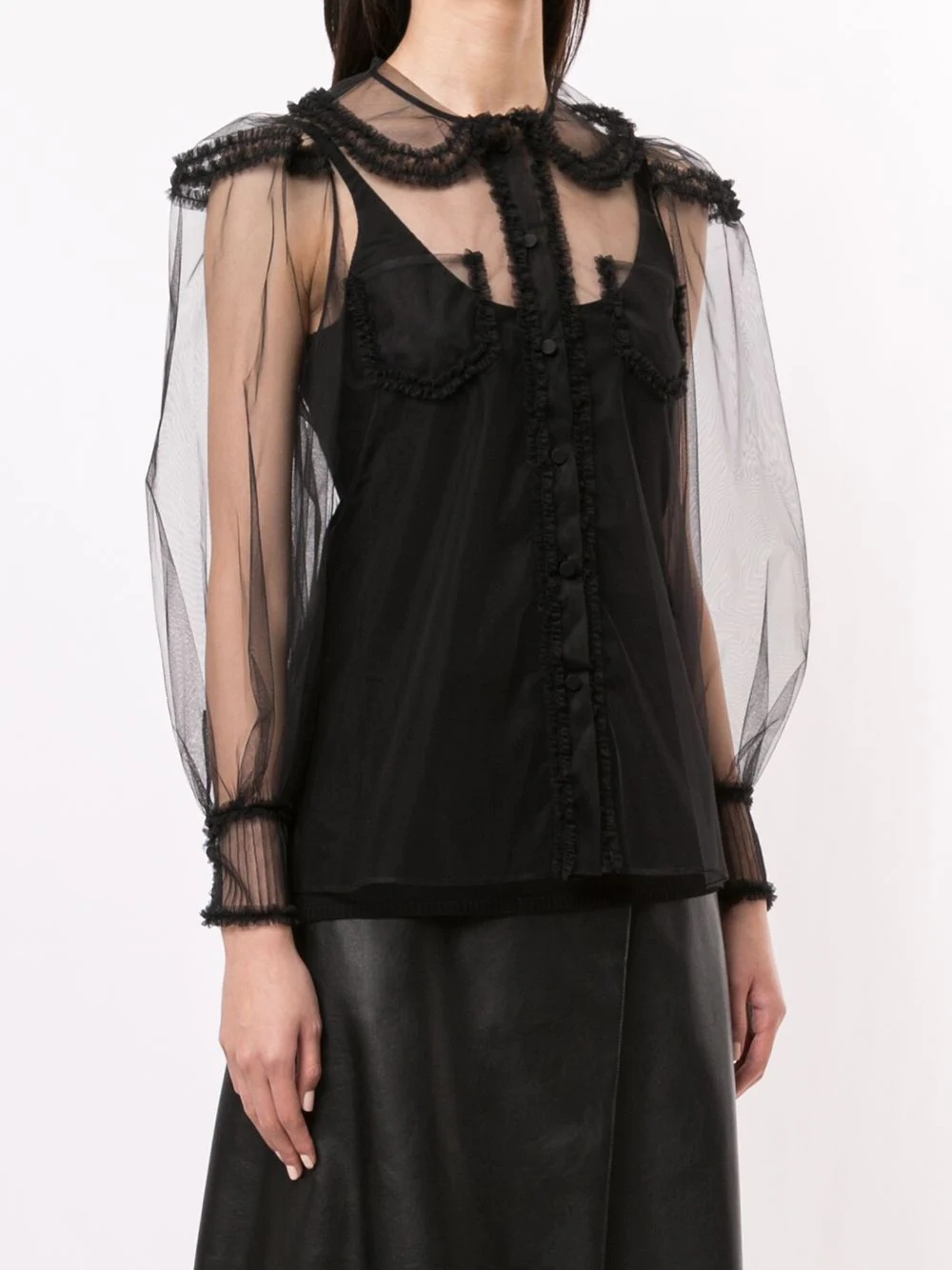 ruffle-trim sheer tulle blouse - 3