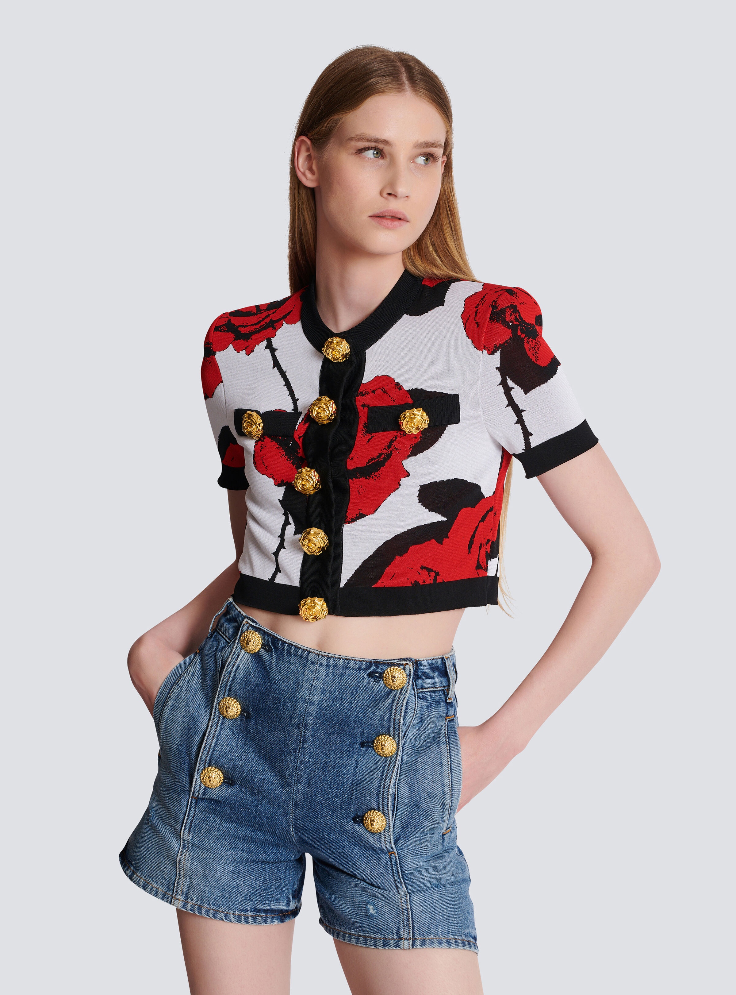Red Roses jacquard knit cardigan - 6