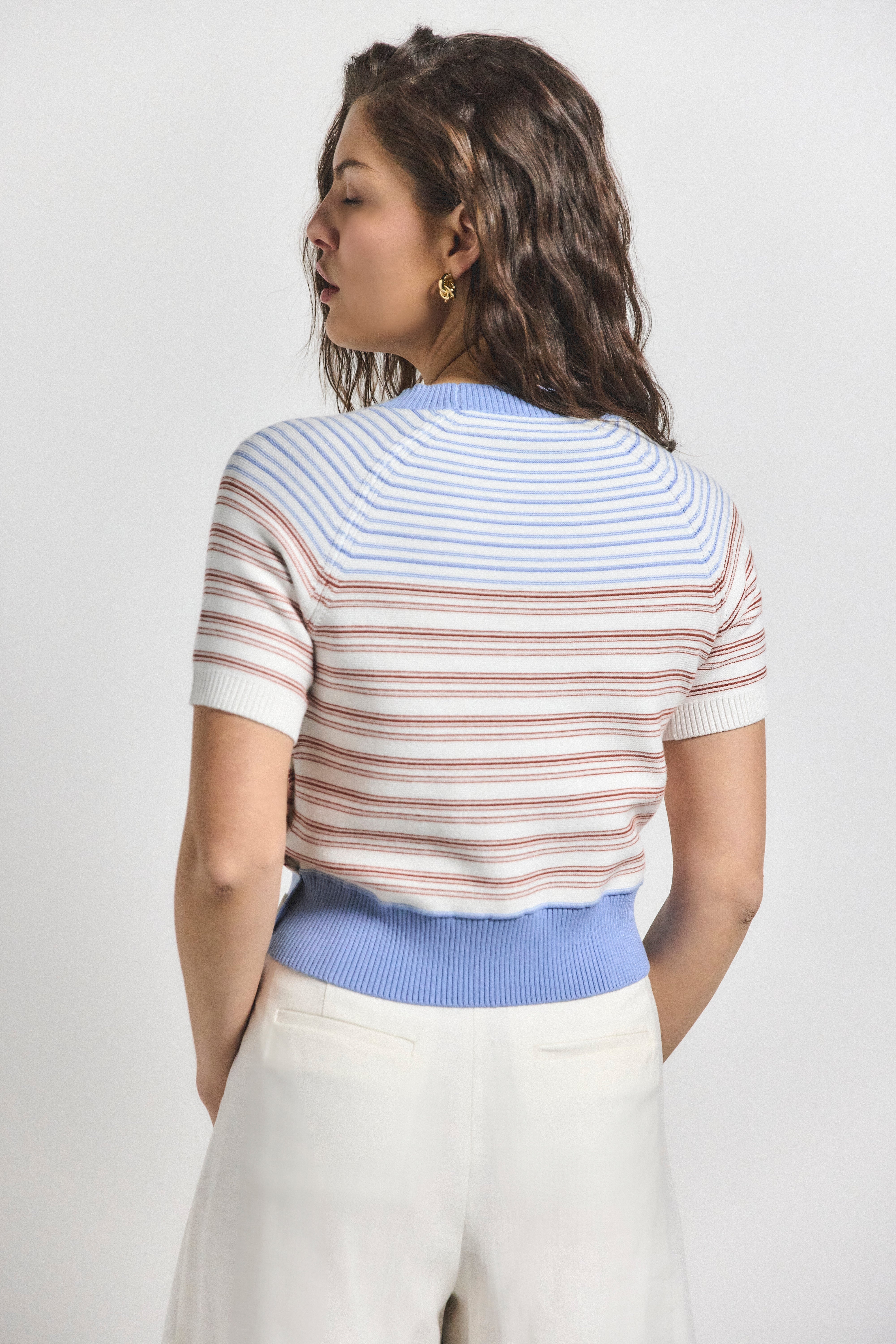 CASE SHORT SLEEVE STRIPPED SWEATER - 4