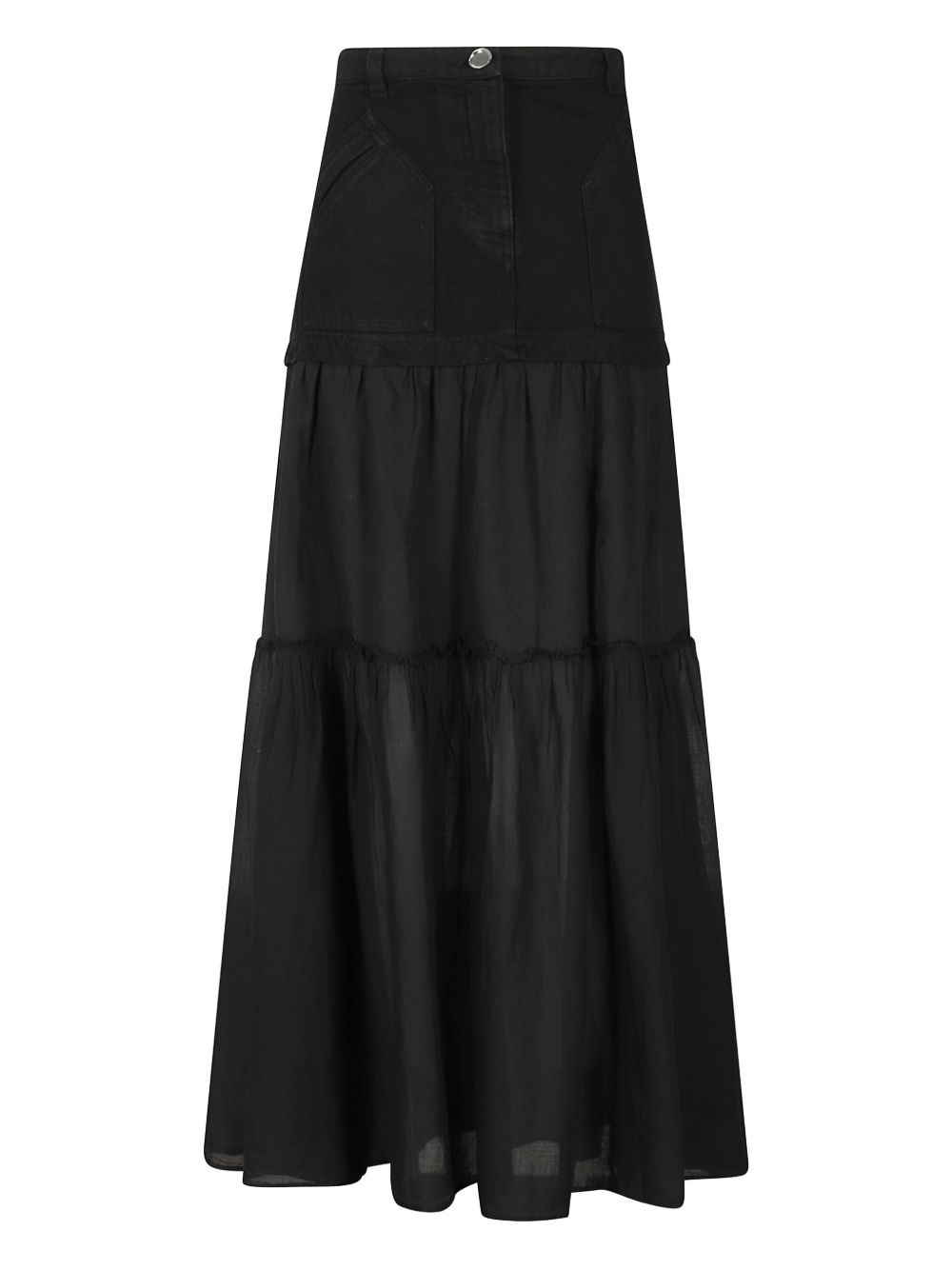 denim-panel tiered maxi skirt - 1