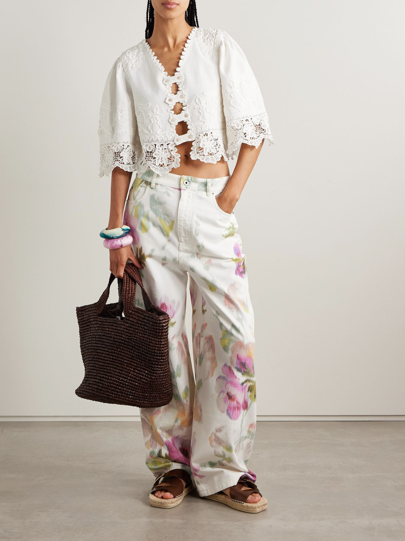 Iyla cropped embroidered broderie anglaise cotton and linen-blend top White - 2