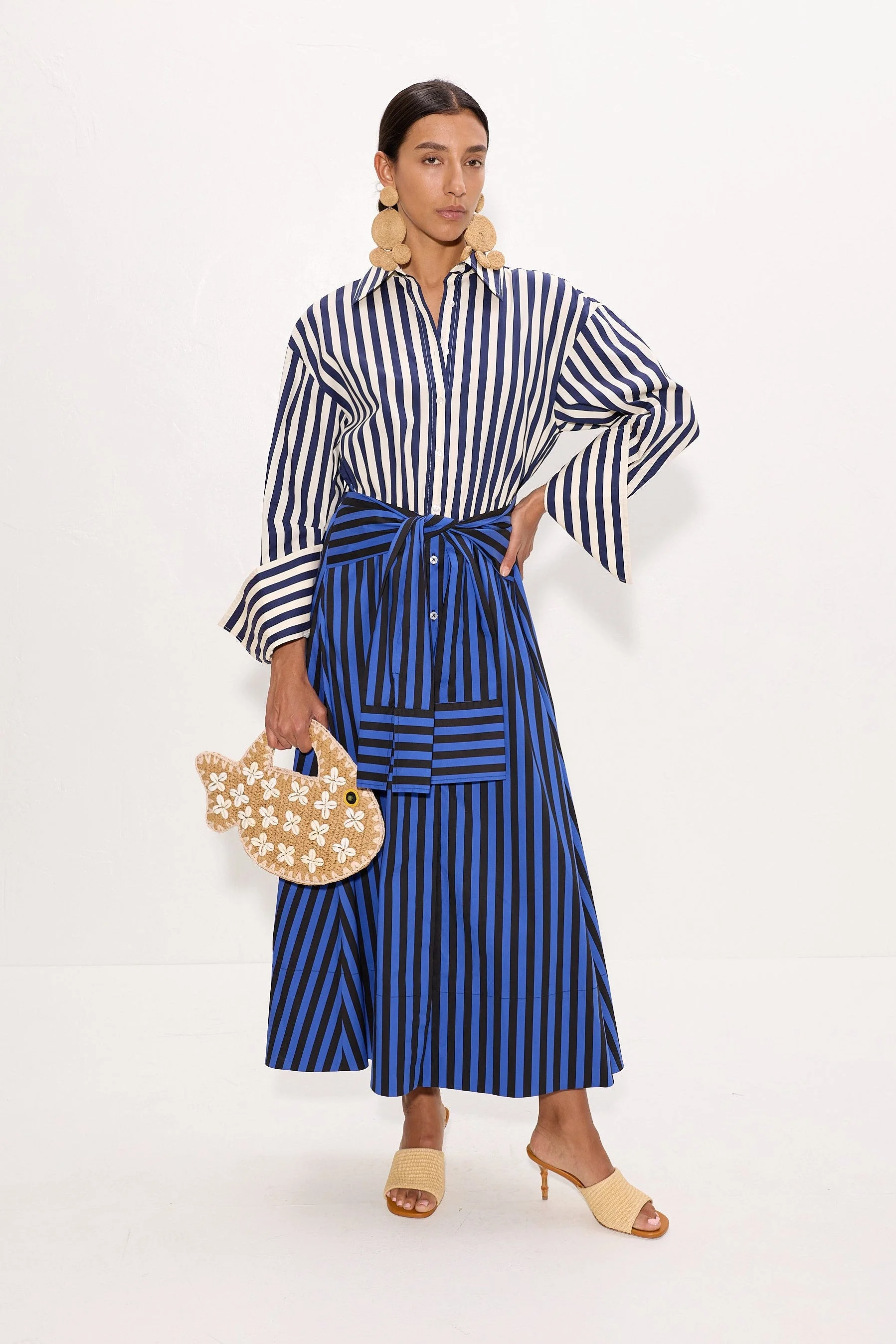 Inna Poplin Maxi Dress In Cobalt Stripe Combo - 1