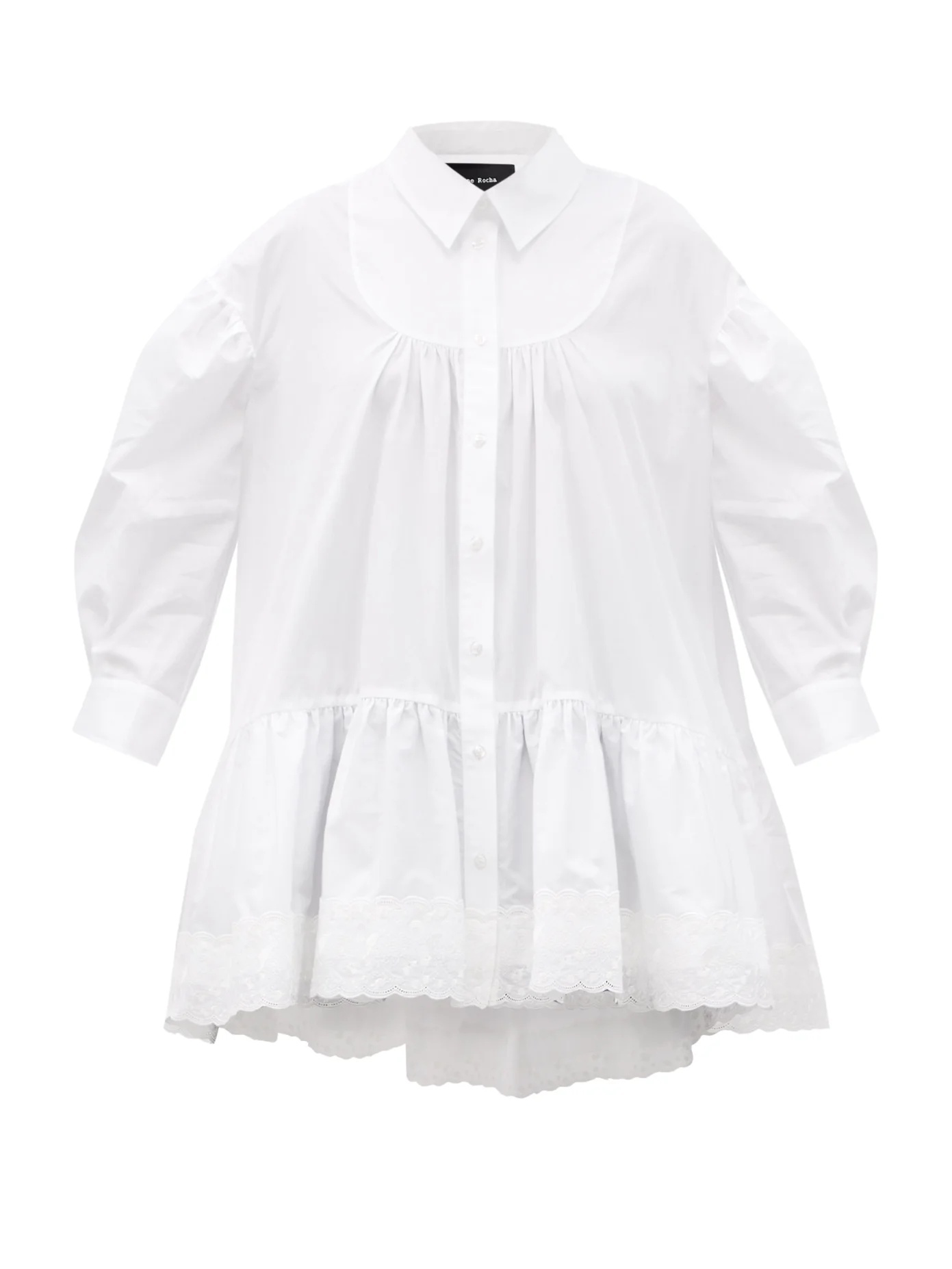 Scalloped-trim gathered cotton blouse - 1