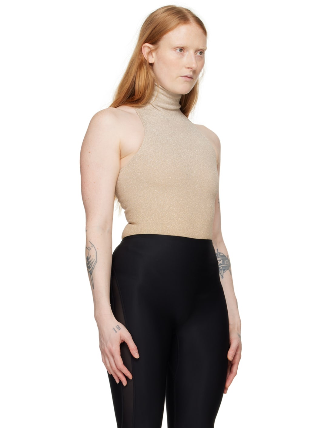 Beige Fading Shine Bodysuit - 2