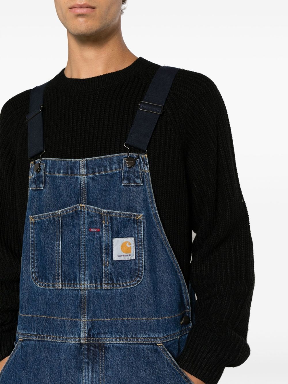 logo-patch denim overalls - 5