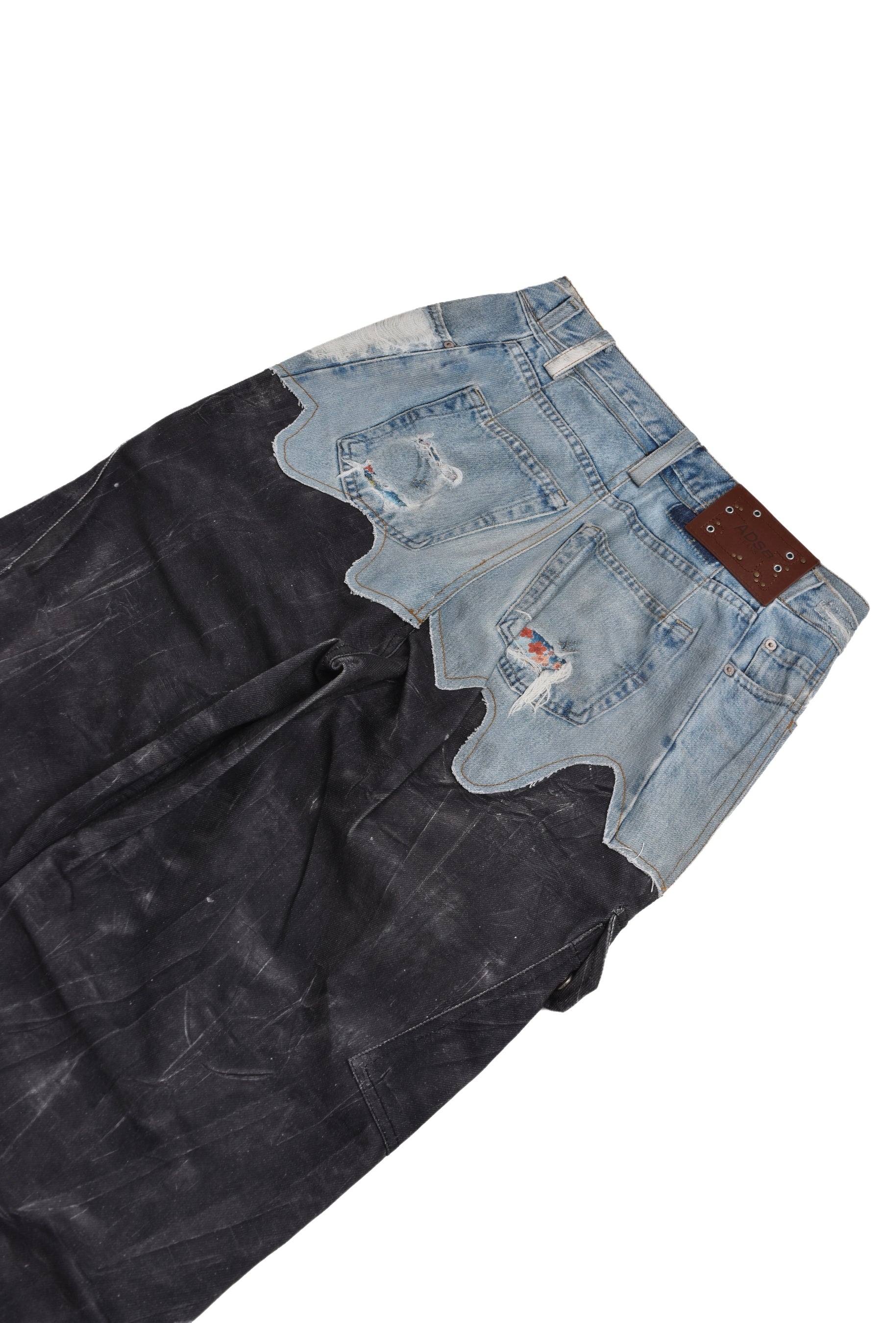 Andersson Bell FAUX-DENIM & SCRATCH LEATHER PRINTED CARGO