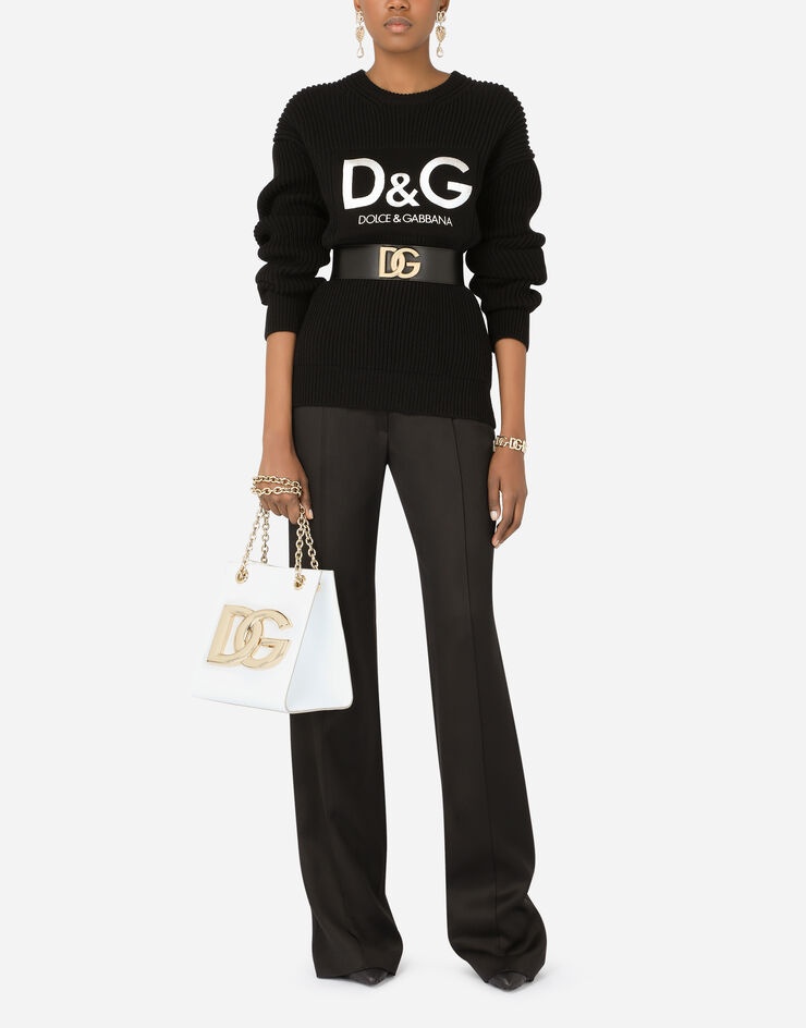 Wool fisherman’s rib sweater with D&G embroidery - 6