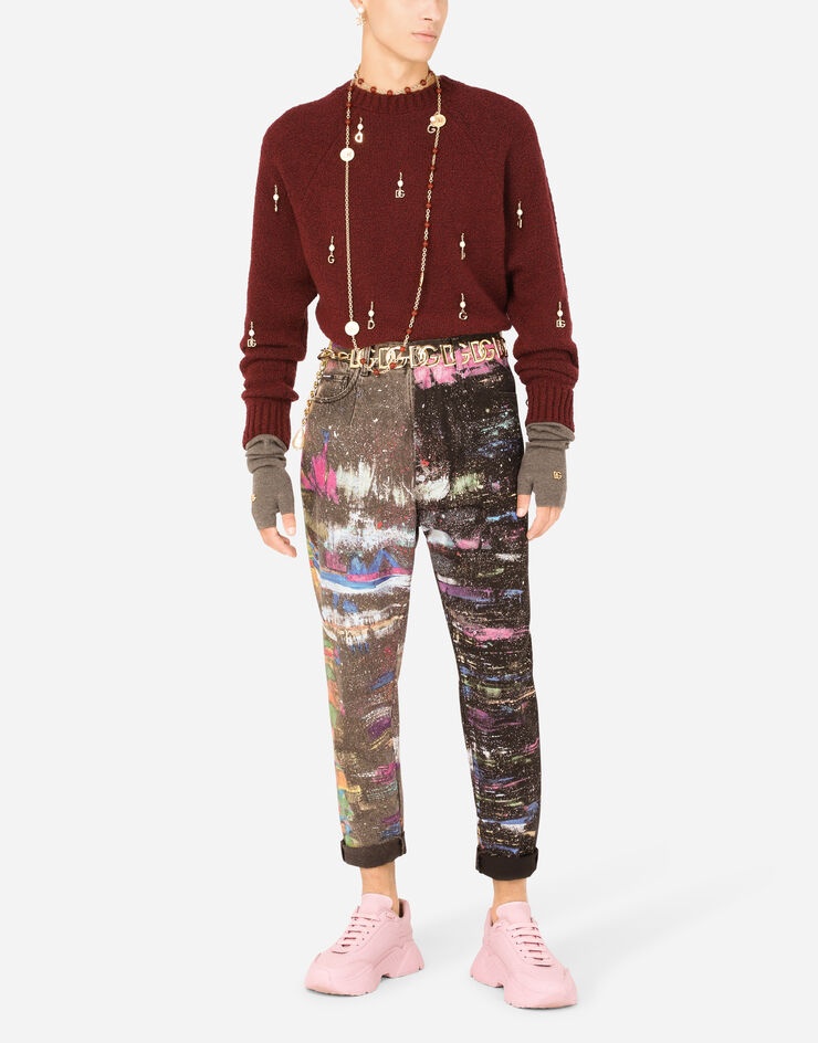 Oversize jeans with plated multi-colored print - 6