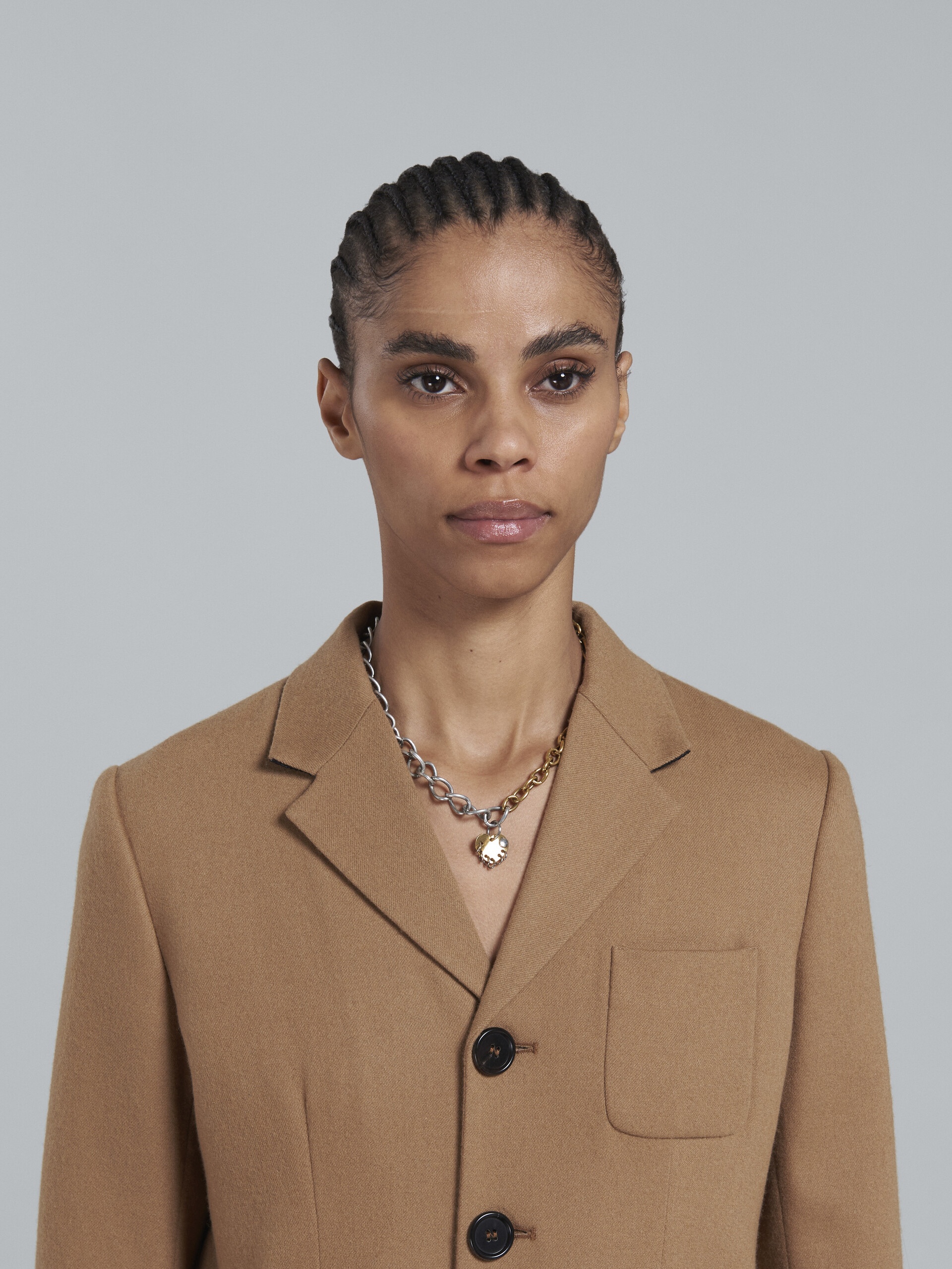 BEIGE CROPPED JACKET IN WOOL FLANNEL - 4