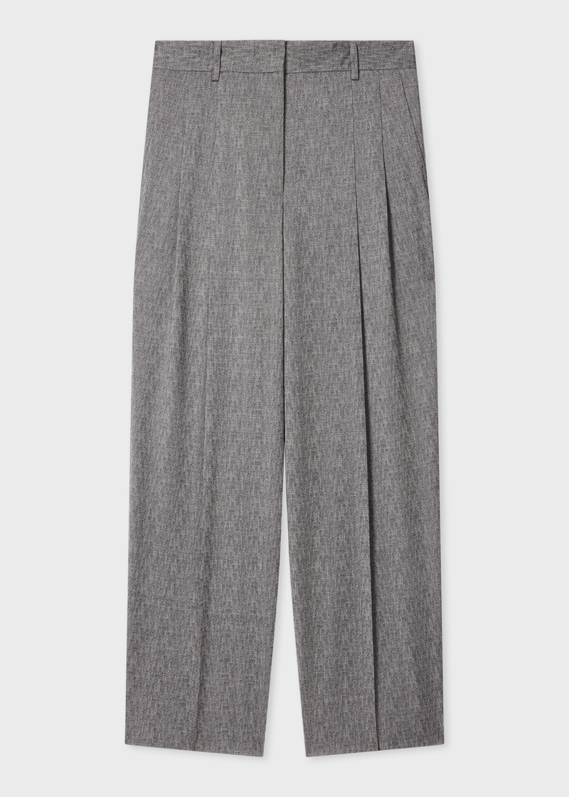 Women's Grey Textured Wool Pleated Trousers 1
