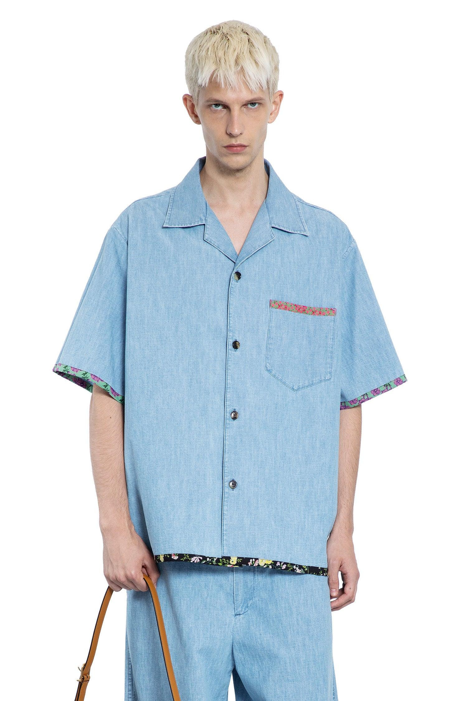 Denim-Bowling-Shirt-With-Floral-Print-Trim - 5