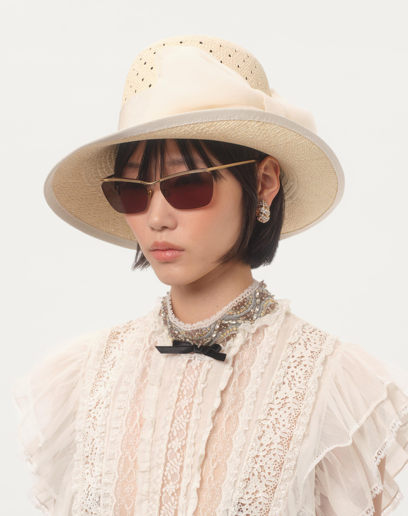 Valentino VLOGO SIGNATURE HAT IN PERFORATED PANAMA WITH ORGANZA BOW outlook