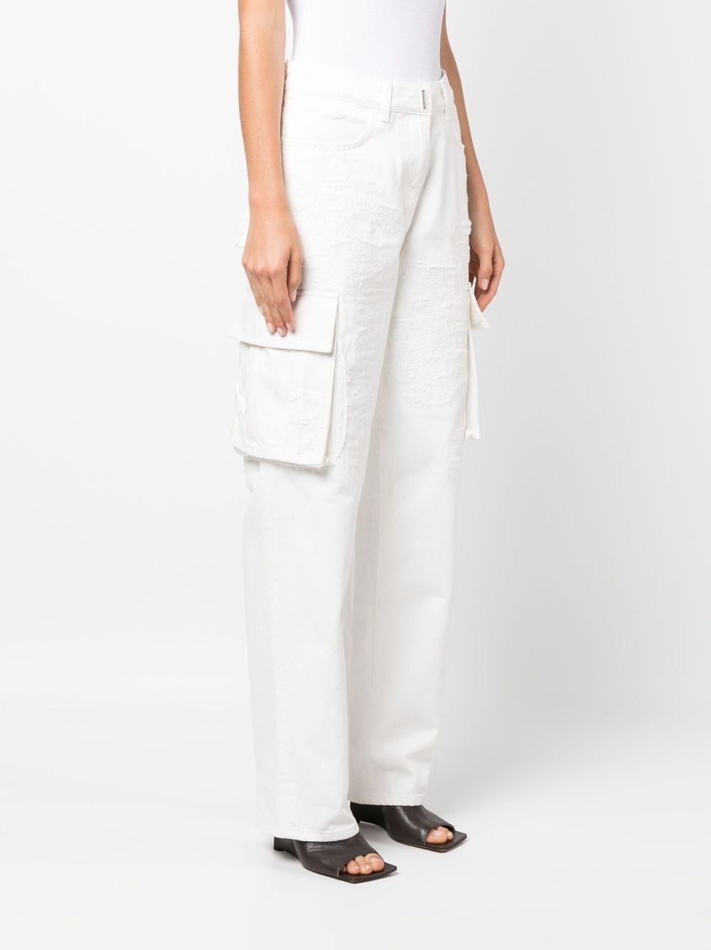 distressed straight-leg cargo jeans - 3