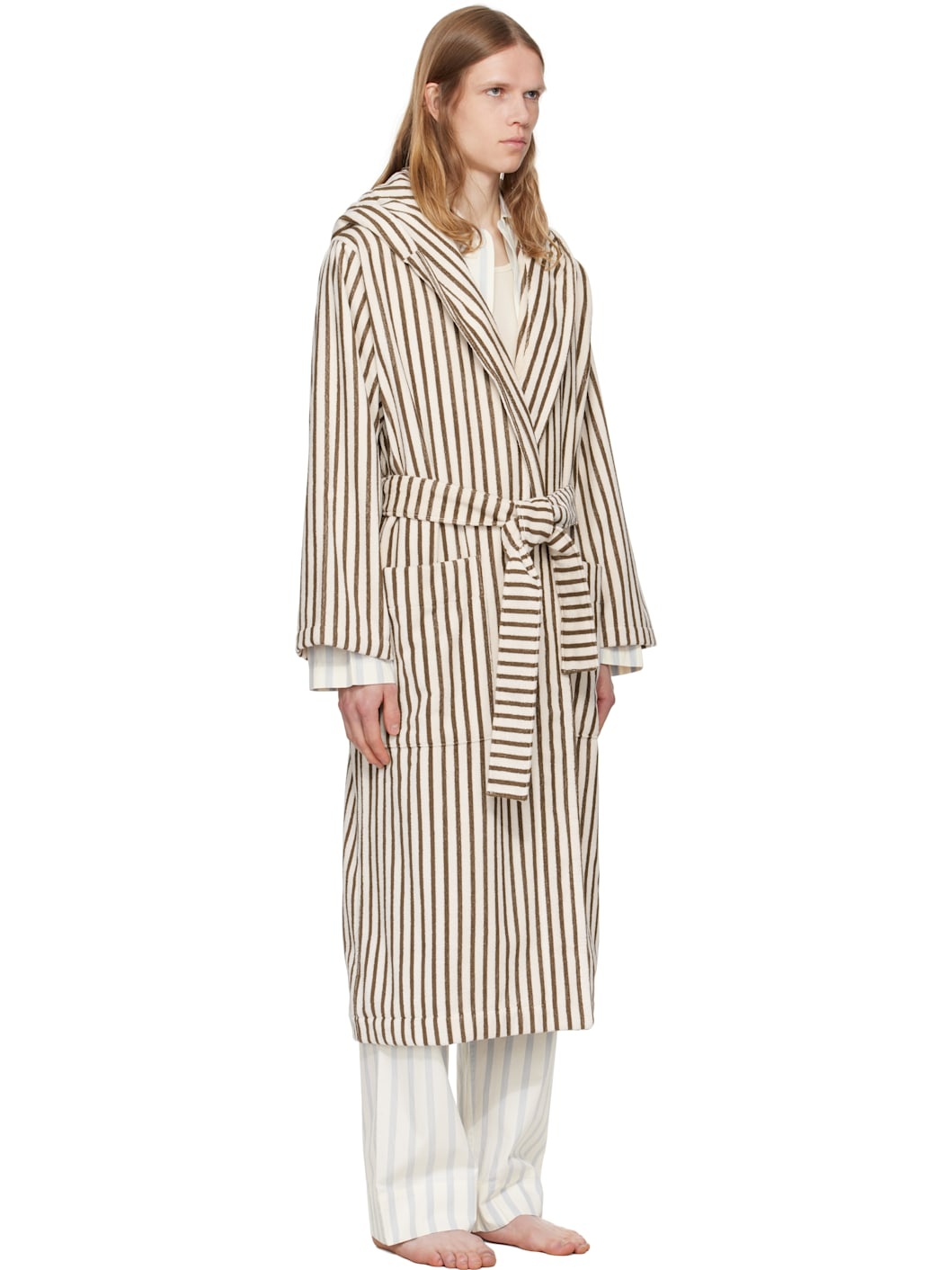 Off-White & Brown Terry Hooded Bathrobe - 2