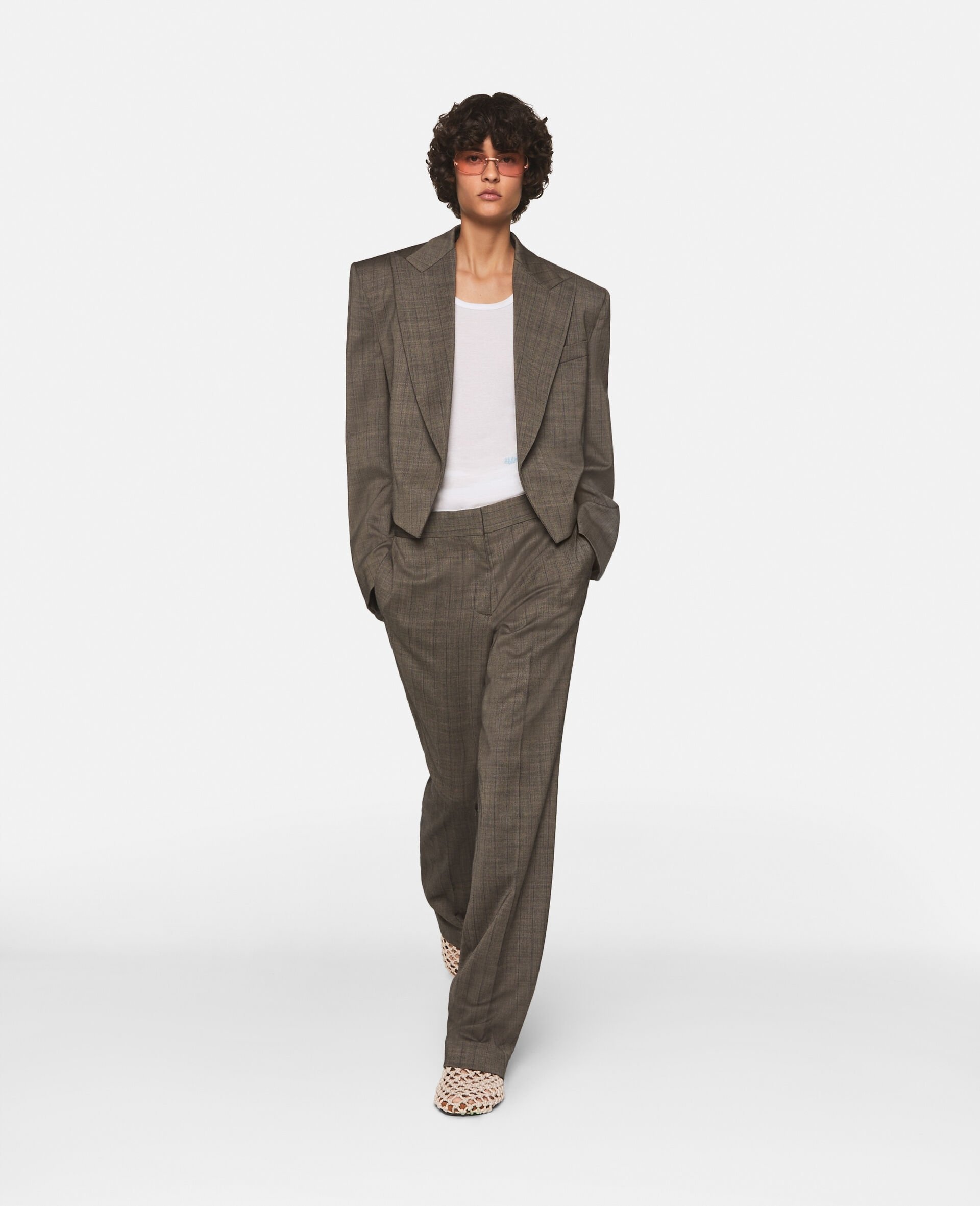 Cropped Checked Wool Blazer - 2