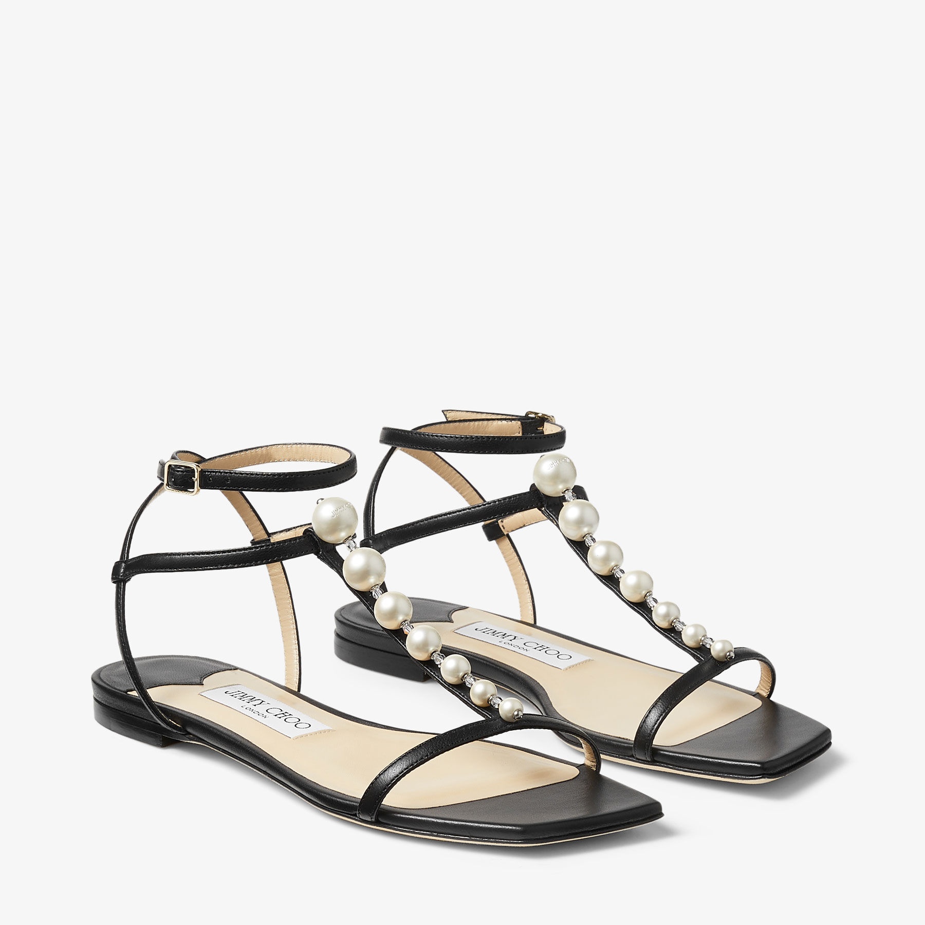 Amari Flat
Black Nappa Leather Flat Sandals with Pearls - 3