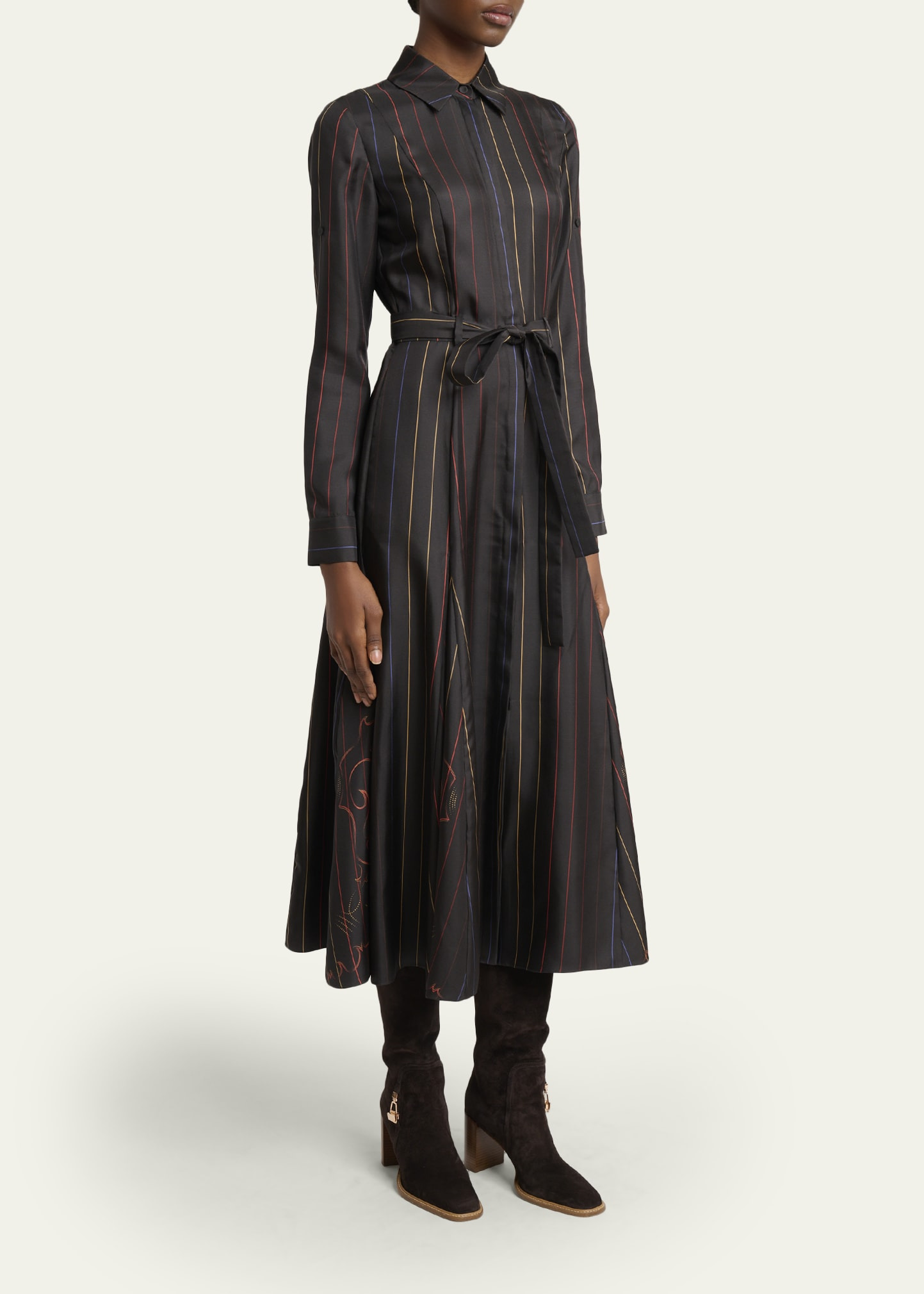 Galway Striped Silk Belted Midi Shirtdress - 4