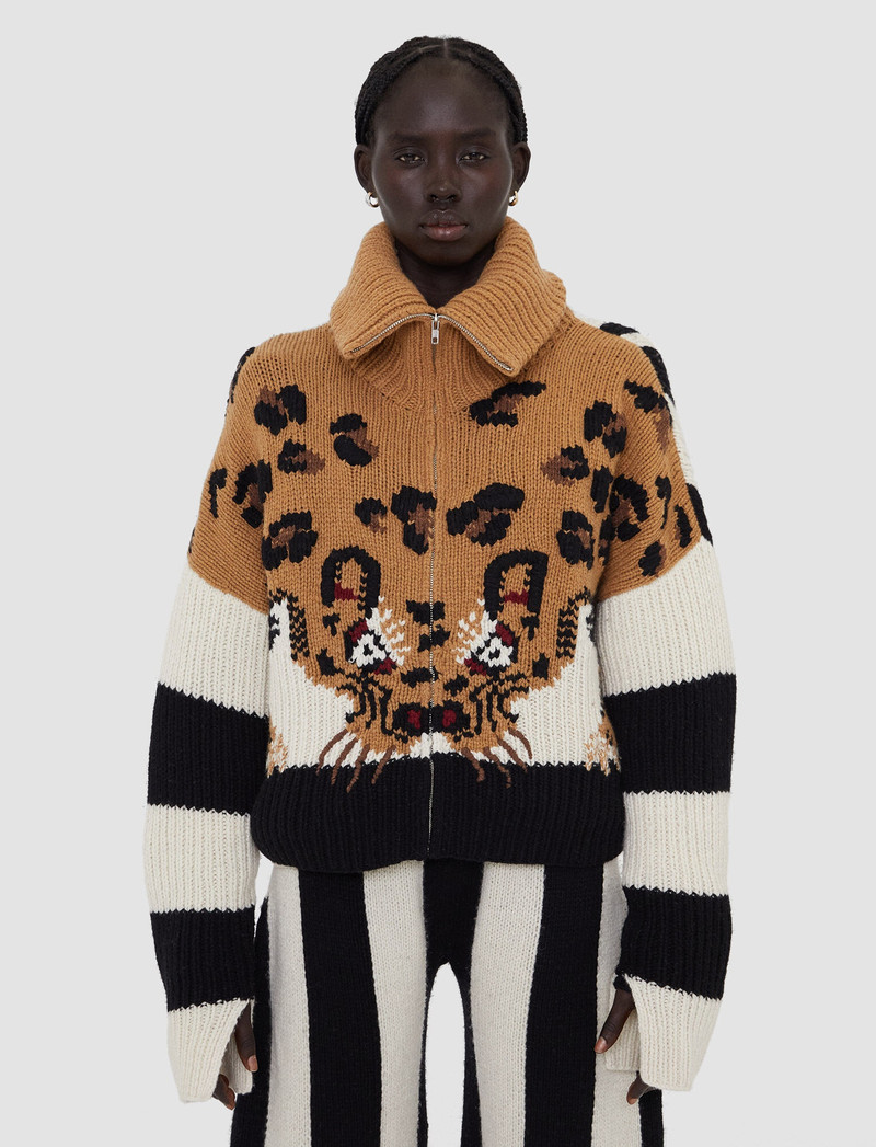 Leopard Knit Zip Through Jumper 3