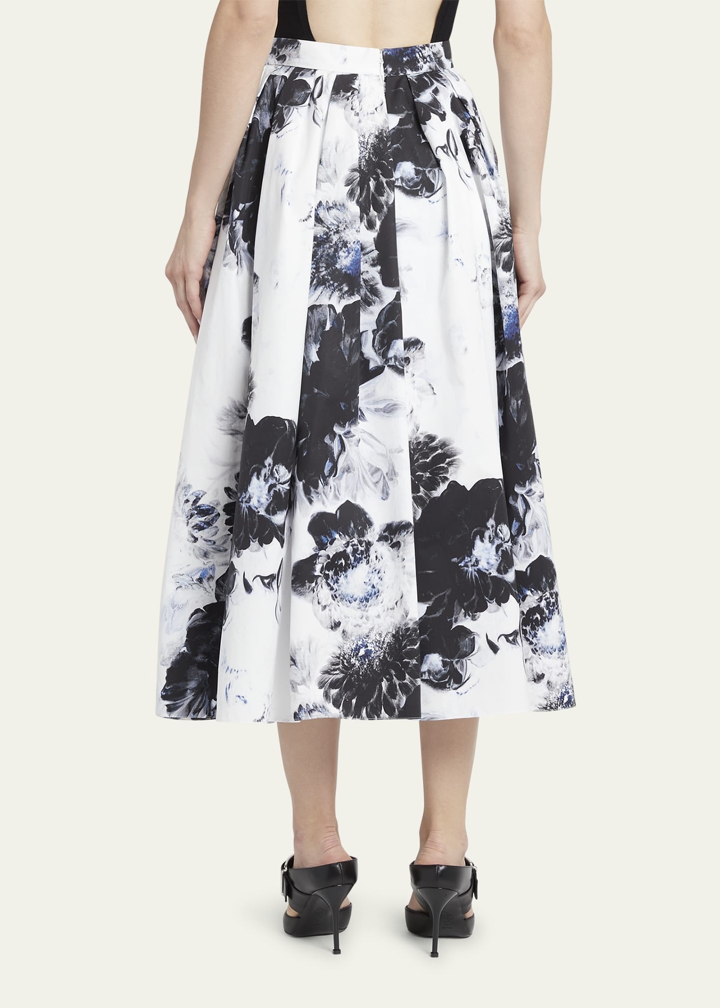 Floral X-ray Print Faille Voluminous Midi Skirt - 3