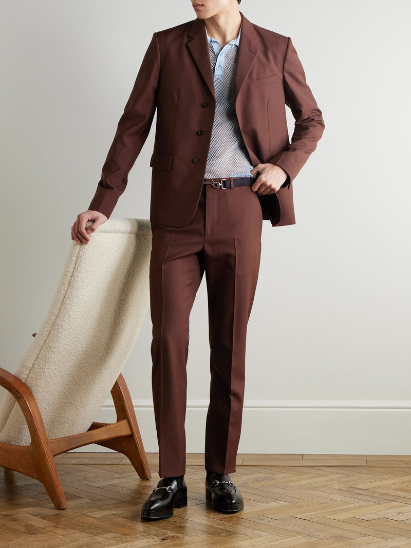 GUCCI Slim-Fit Logo-Embossed Wool-Twill Blazer Brown outlook