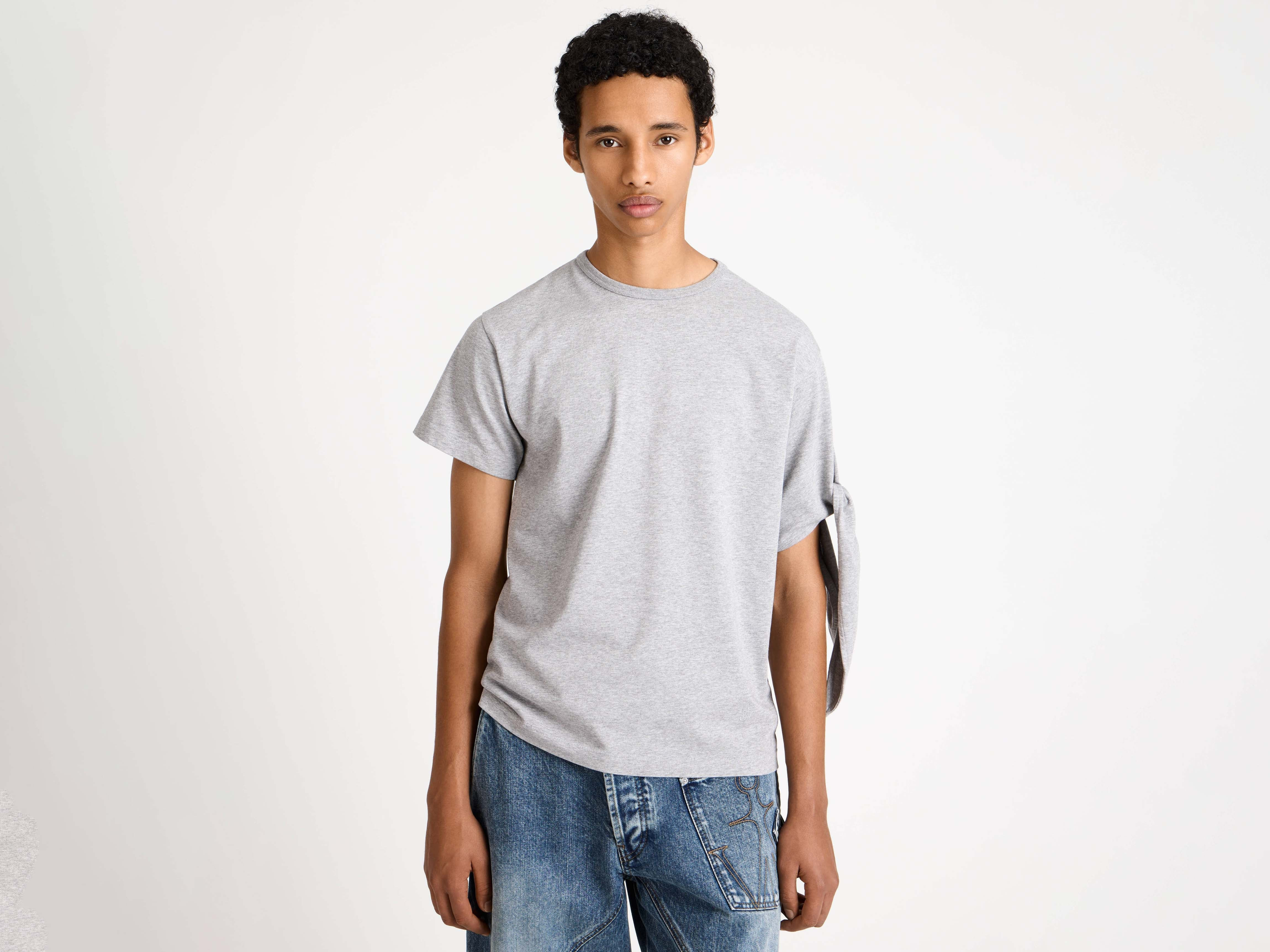 KNOTTED SLEEVE T-SHIRT IN MID GREY MELANGE - 4