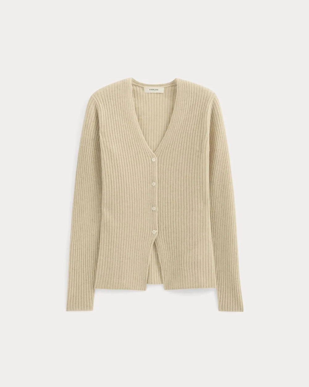 CASHMERE RIBBED V-NECK CARDIGAN - 1