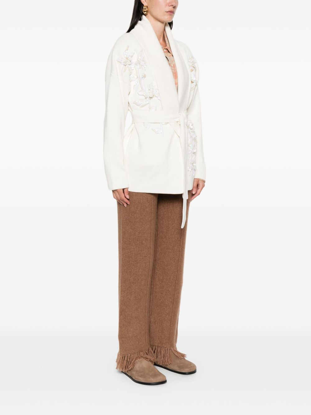 floral-embellished belted cardigan - 3