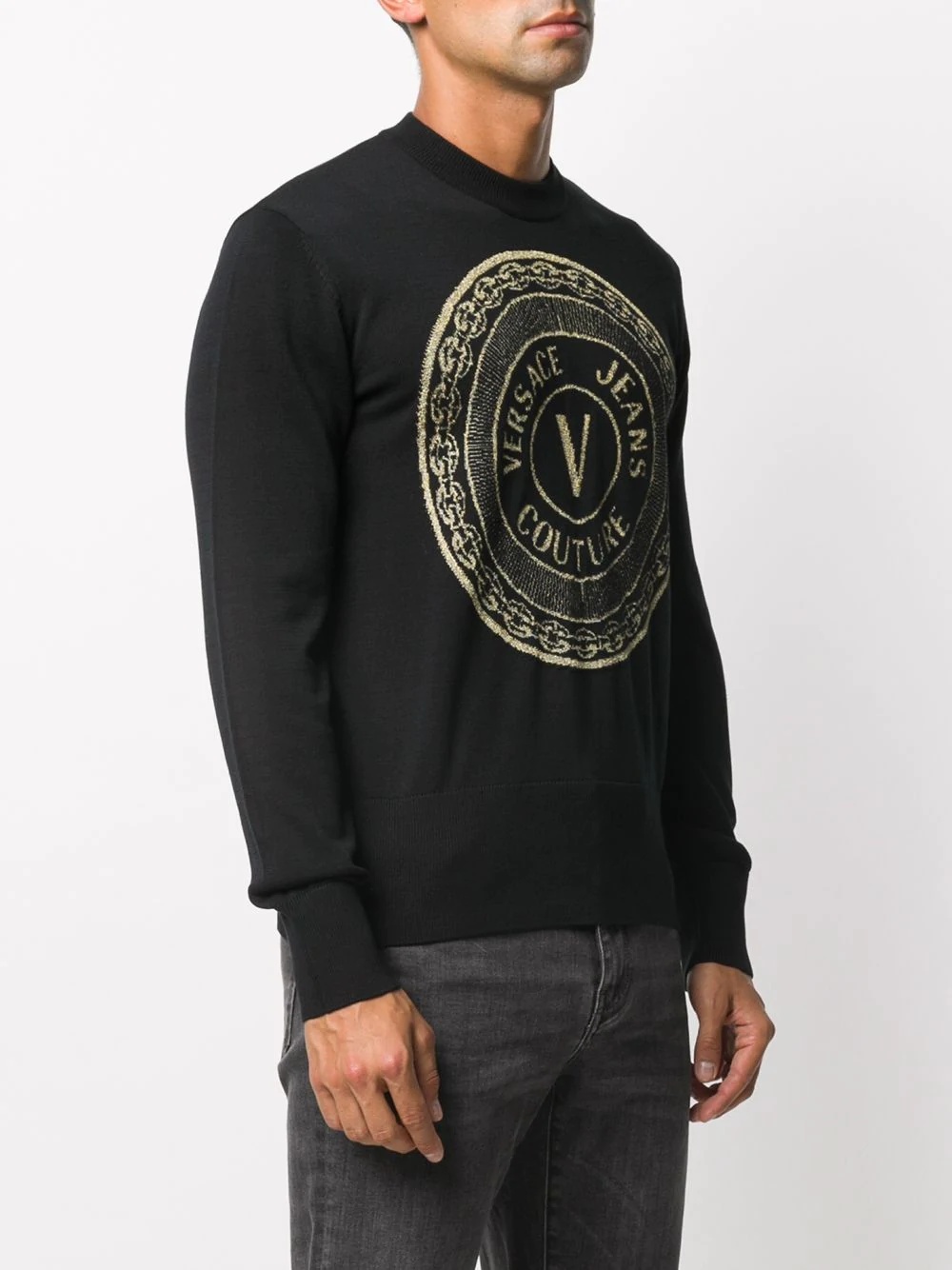 V-Emblem rib-trimmed jumper - 3