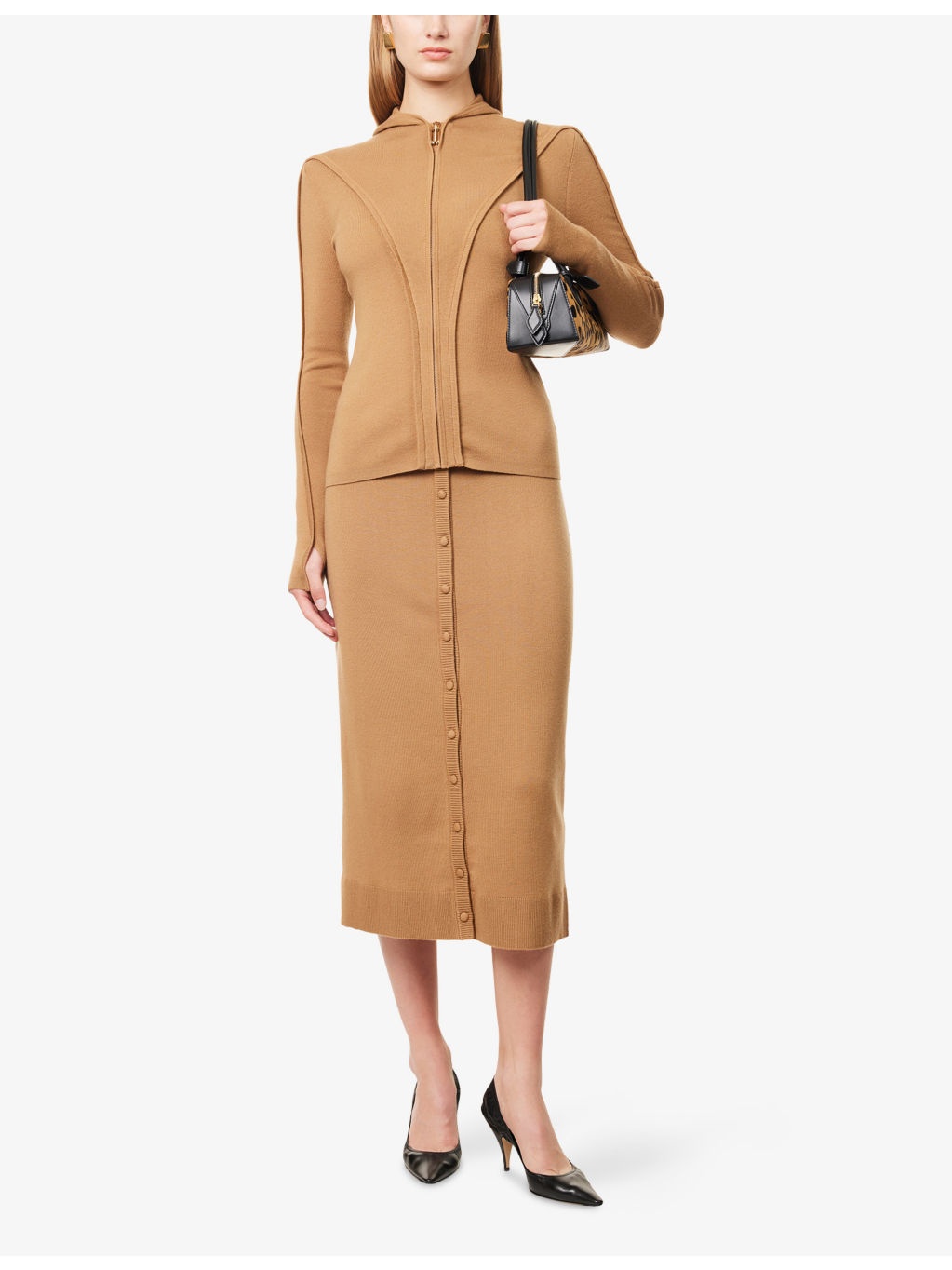 Button-Up Knitted Merino Wool-Blend Midi Skirt - 2