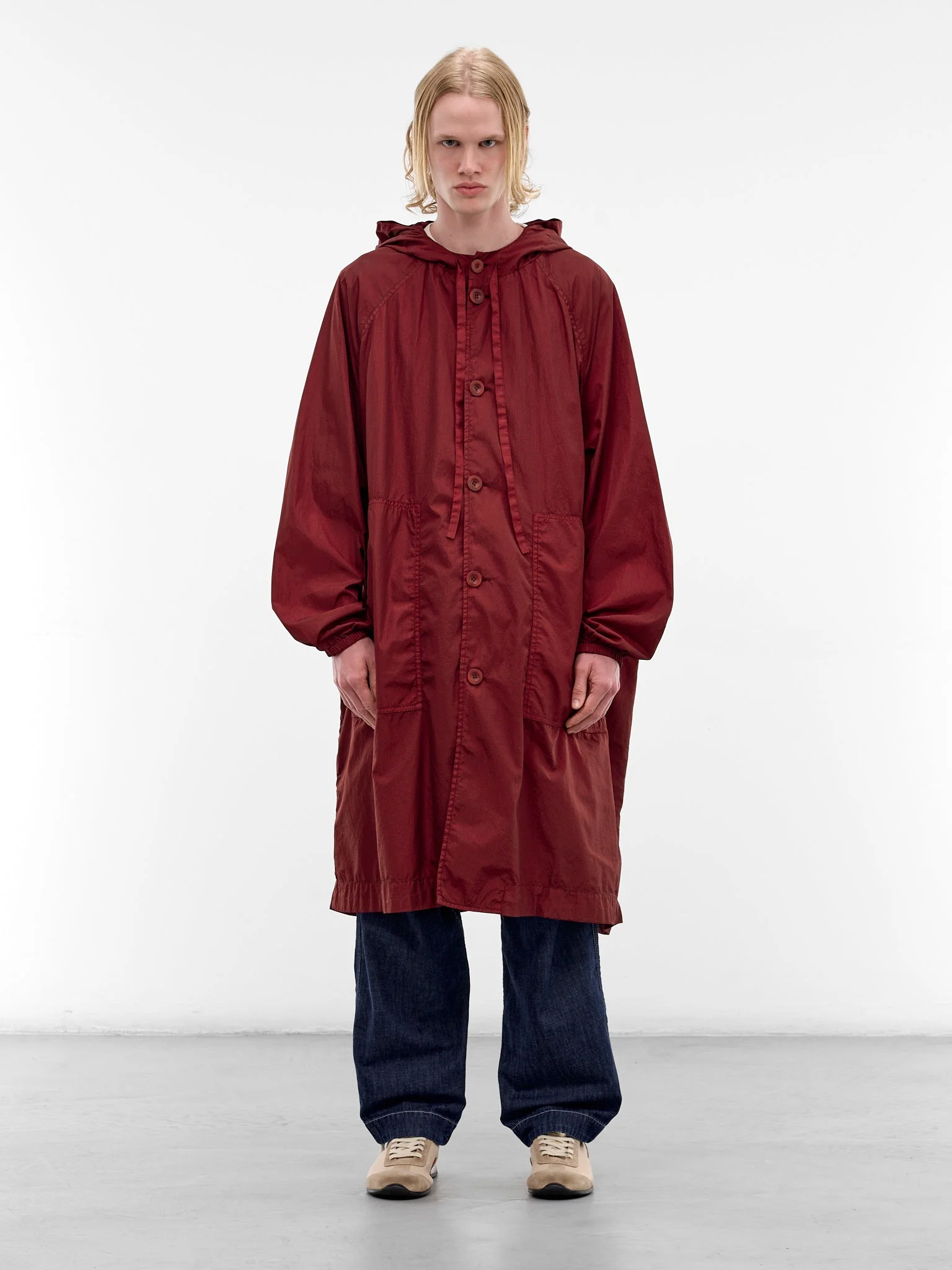 Red Oversized Nylon Liege Parka - 1
