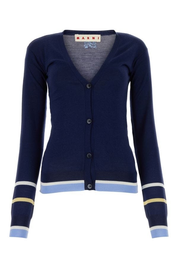 Marni Woman Blue Wool Blend Cardigan - 1