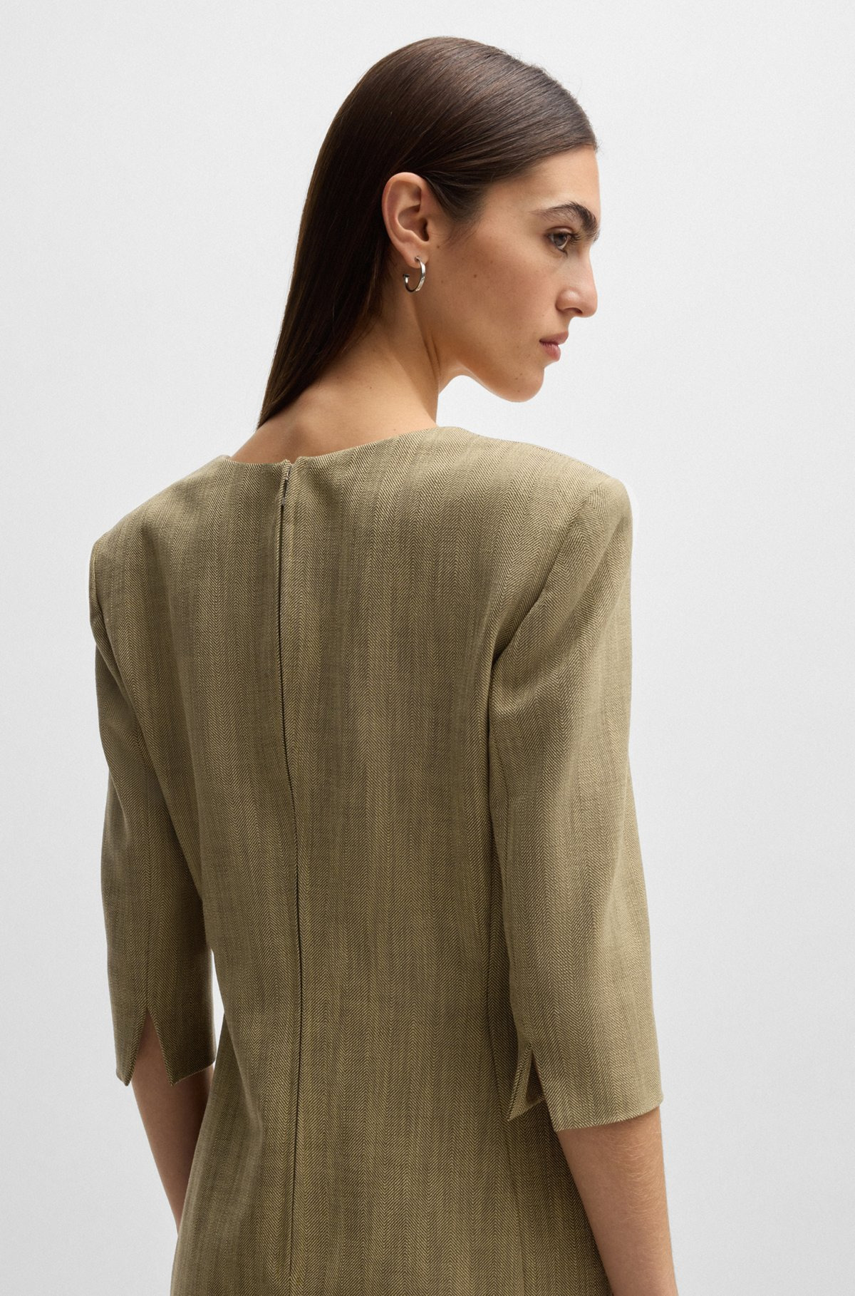 SCOOP-NECK DRESS IN HERRINGBONE STRETCH FABRIC - 6