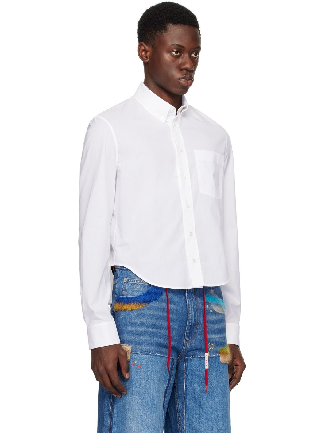 White Cropped Long Sleeve Shirt - 2