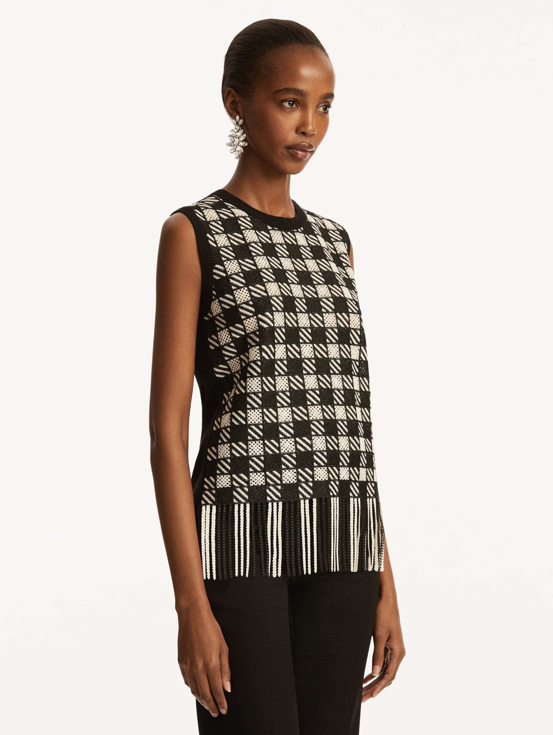 CHECKED FRINGE GUIPURE TANK - 5