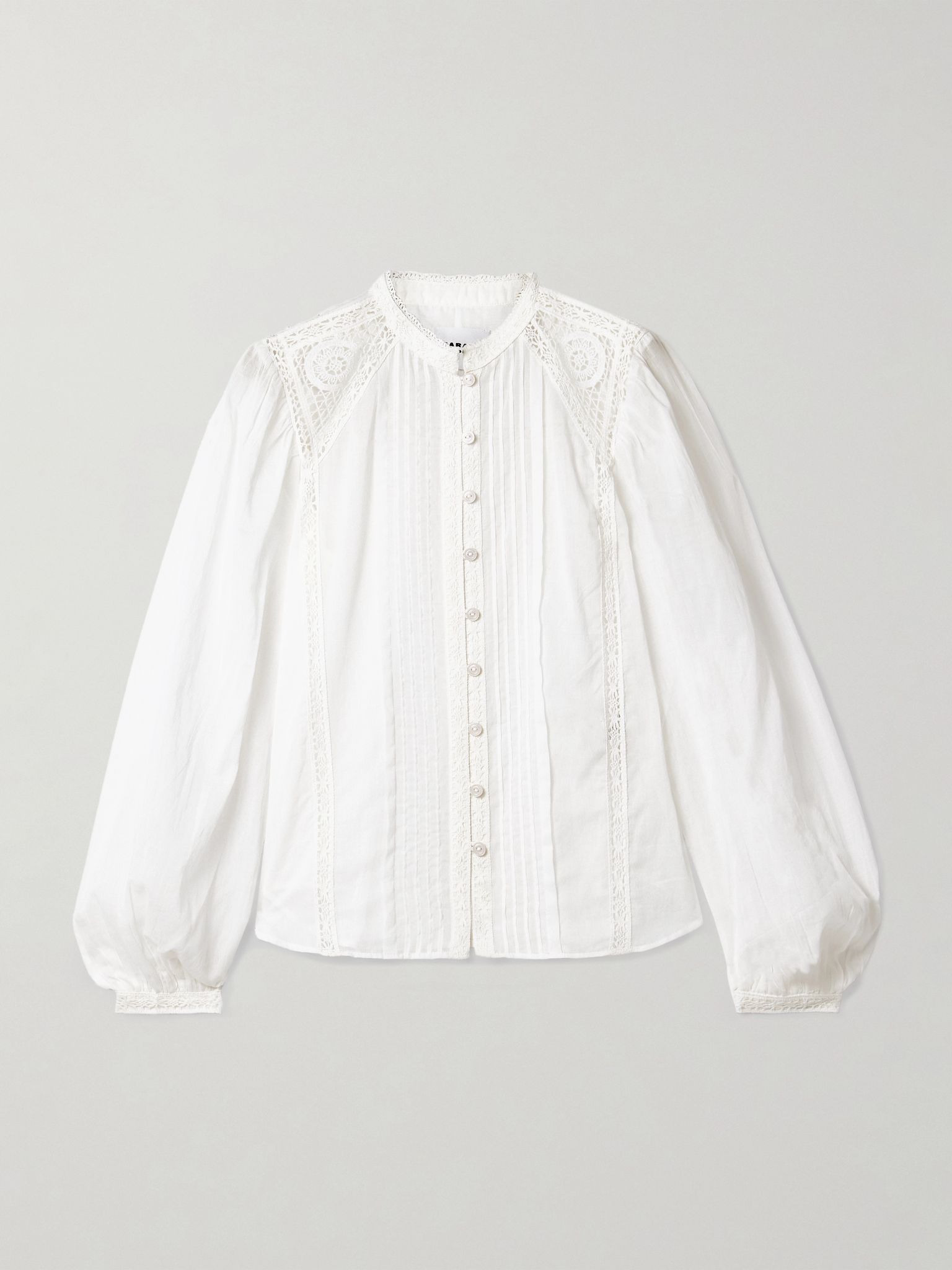 Greicy guipure lace-trimmed pintucked cotton-voile shirt White - 1