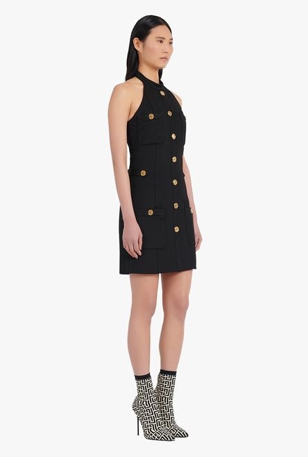 Open-back black dress with gold-tone buttons - 7